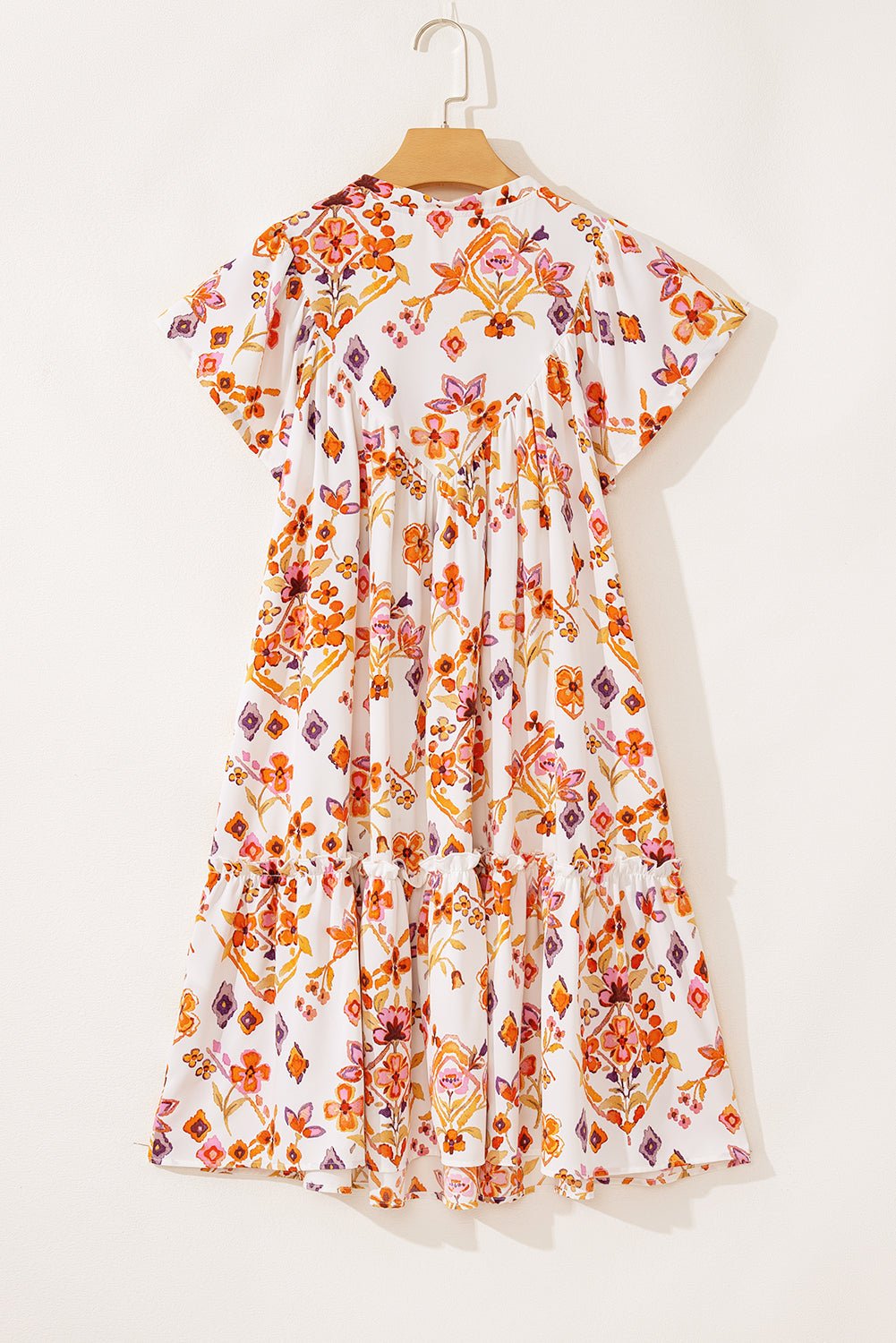 Floral Geometric Ruffle Trim Mini Dress - Rooted & Reckless Co.