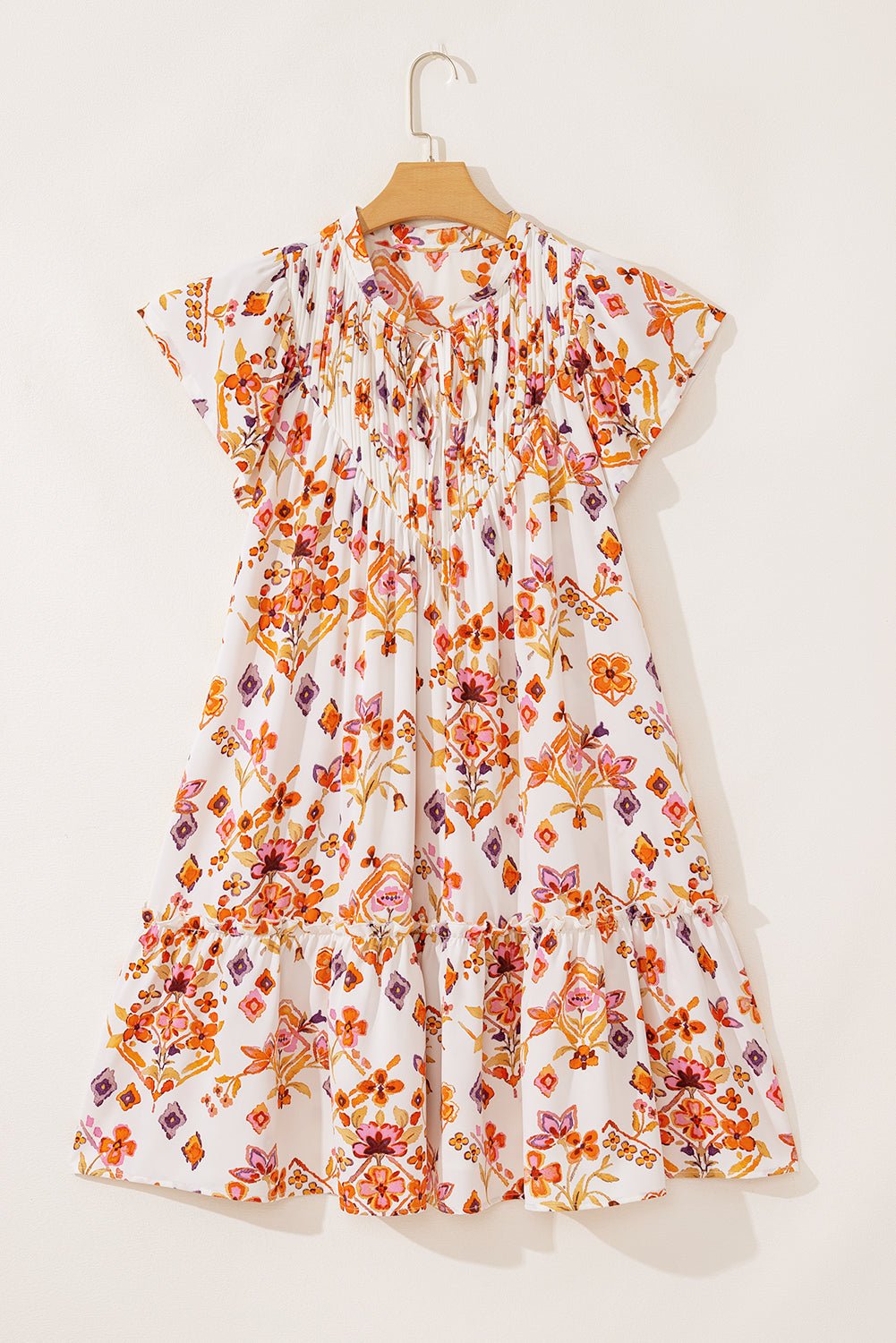 Floral Geometric Ruffle Trim Mini Dress - Rooted & Reckless Co.