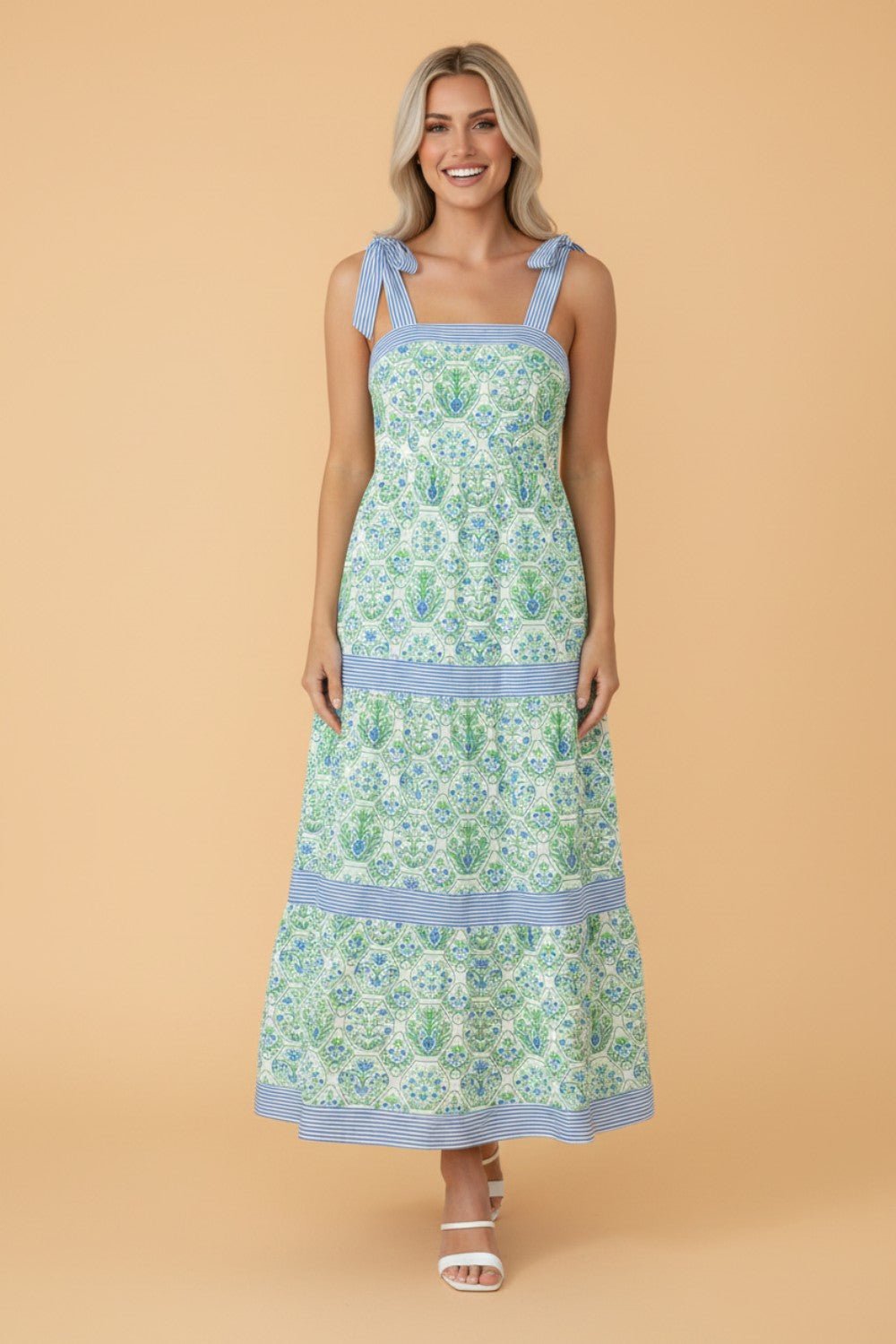 Floral Geometric Stripe Patchwork Sleeveless Dress - Rooted & Reckless Co.