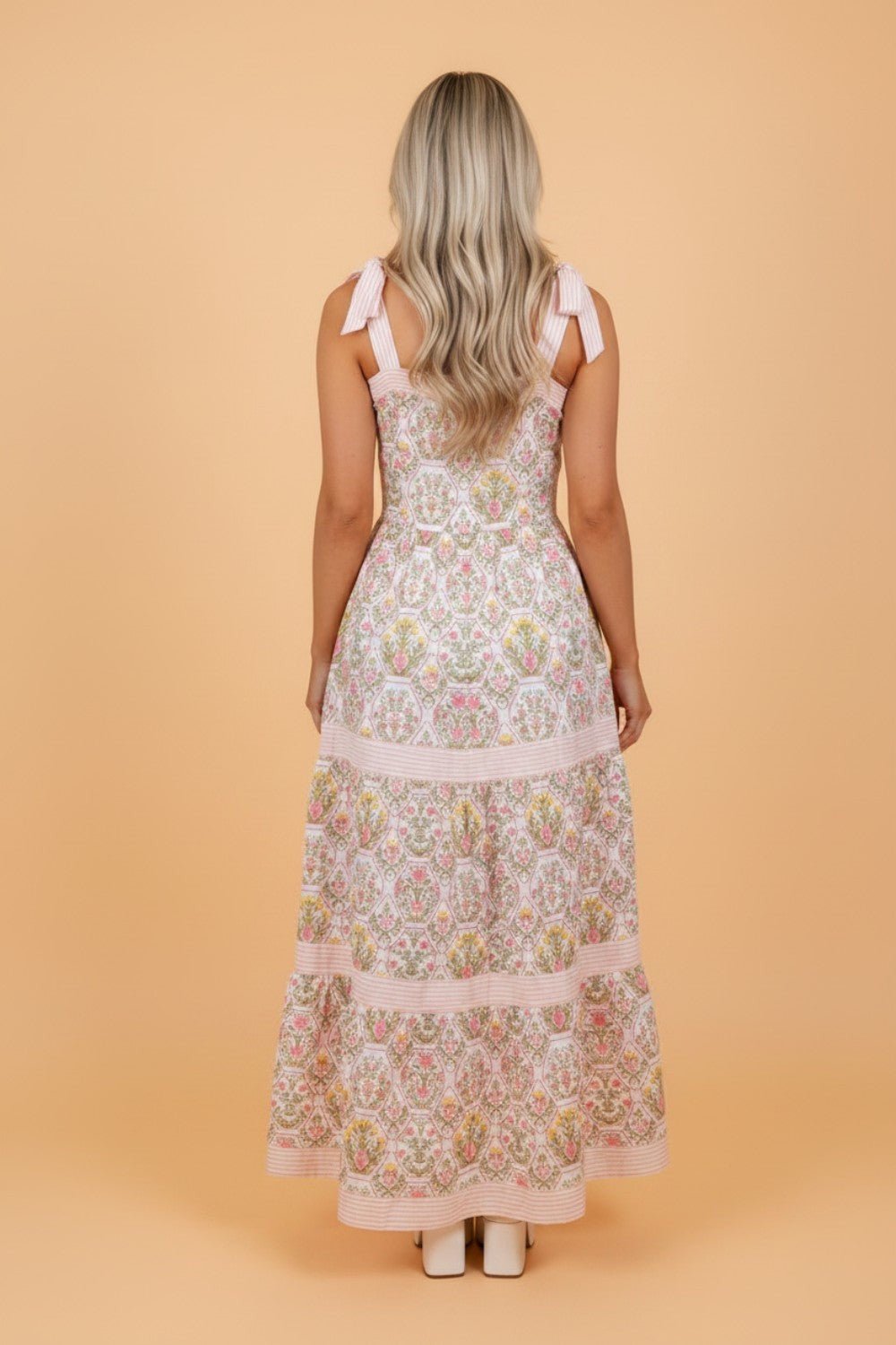 Floral Geometric Stripe Patchwork Sleeveless Dress - Rooted & Reckless Co.