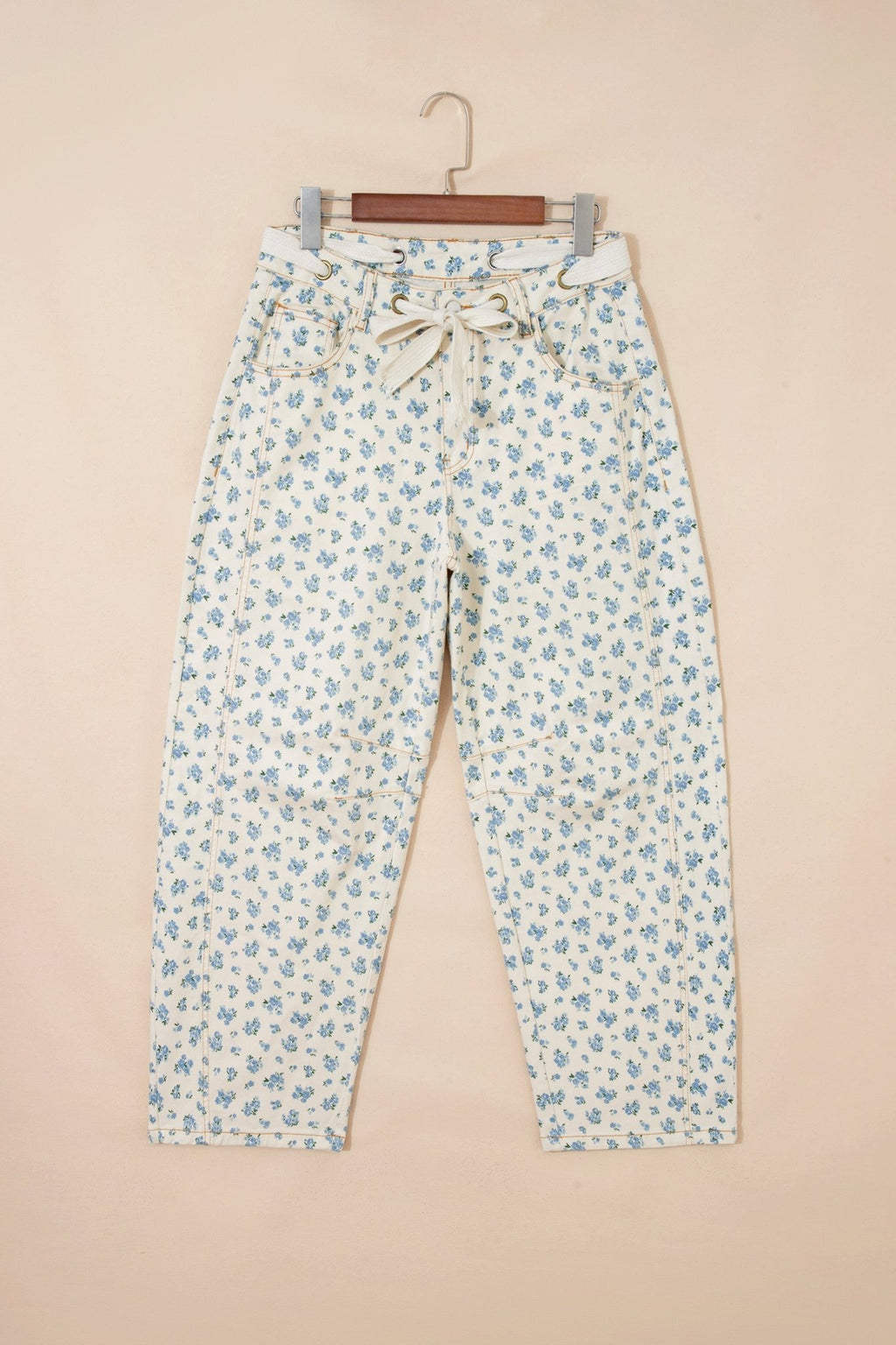 Floral Grommet Knot Waist Barrel Leg Jeans - Rooted & Reckless Co.