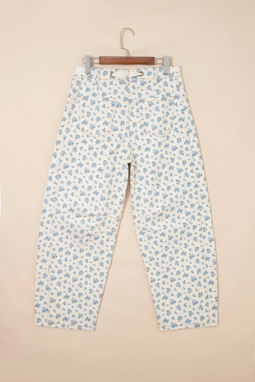 Floral Grommet Knot Waist Barrel Leg Jeans - Rooted & Reckless Co.