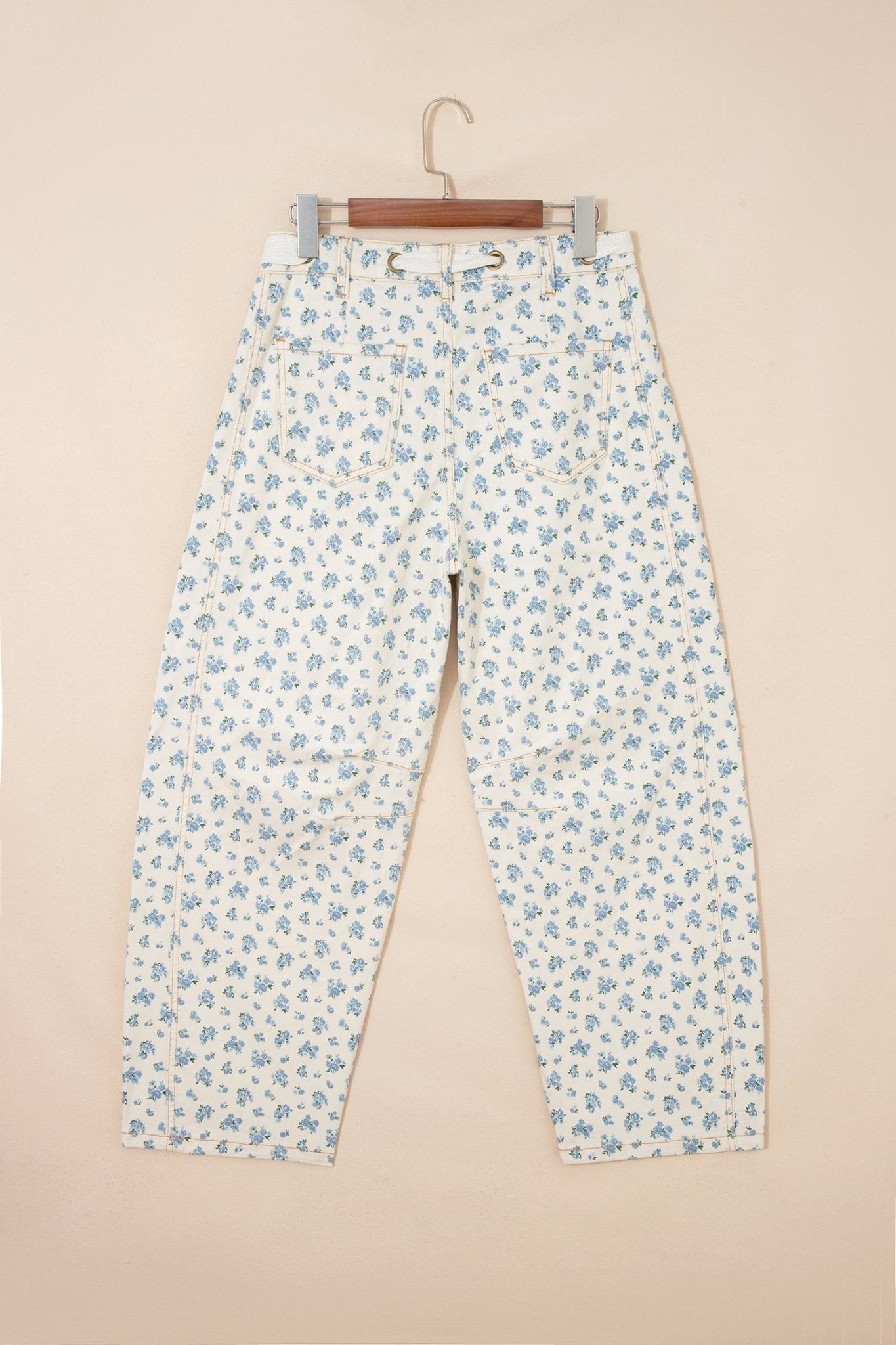 Floral Grommet Knot Waist Barrel Leg Jeans - Rooted & Reckless Co.