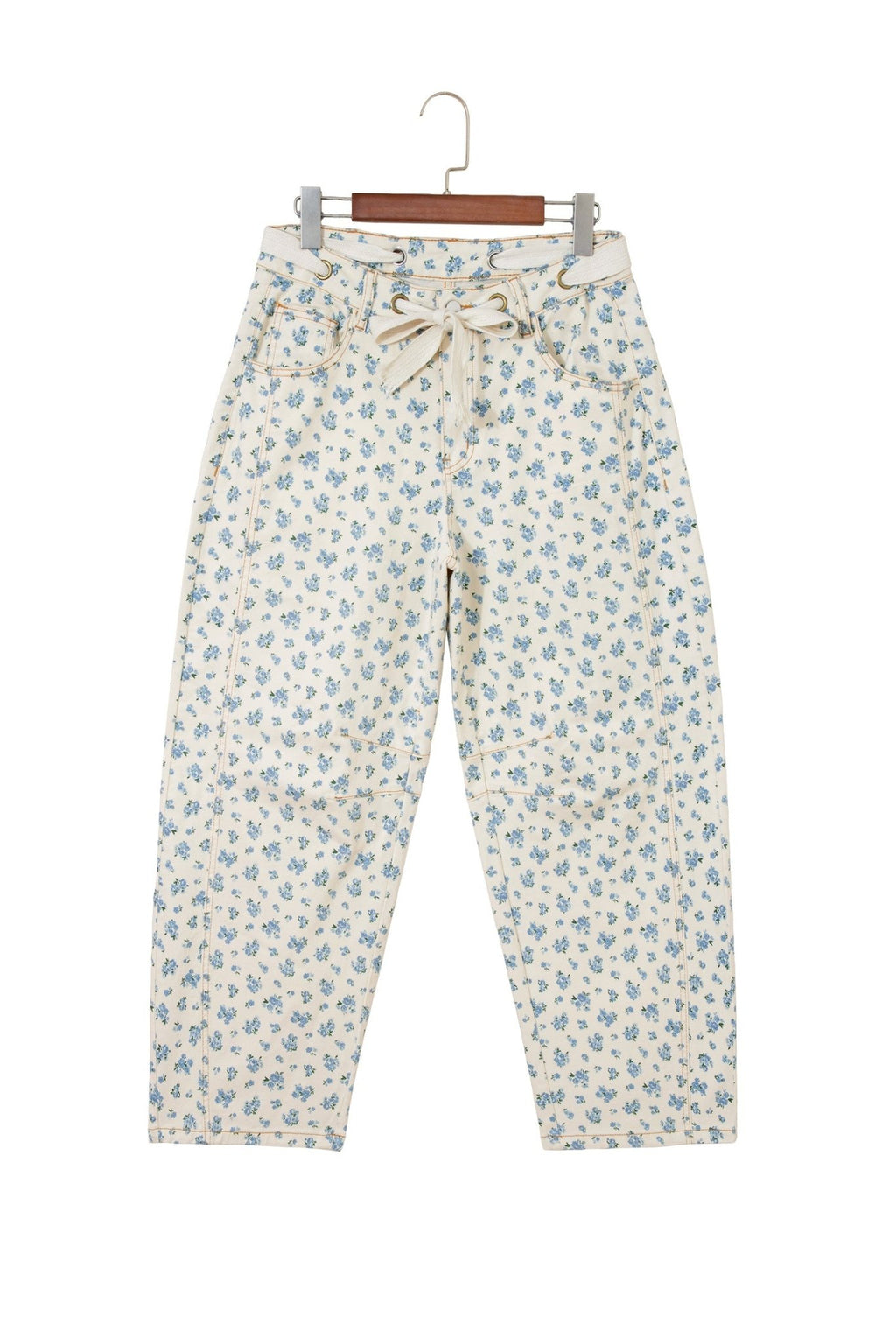 Floral Grommet Knot Waist Barrel Leg Jeans - Rooted & Reckless Co.