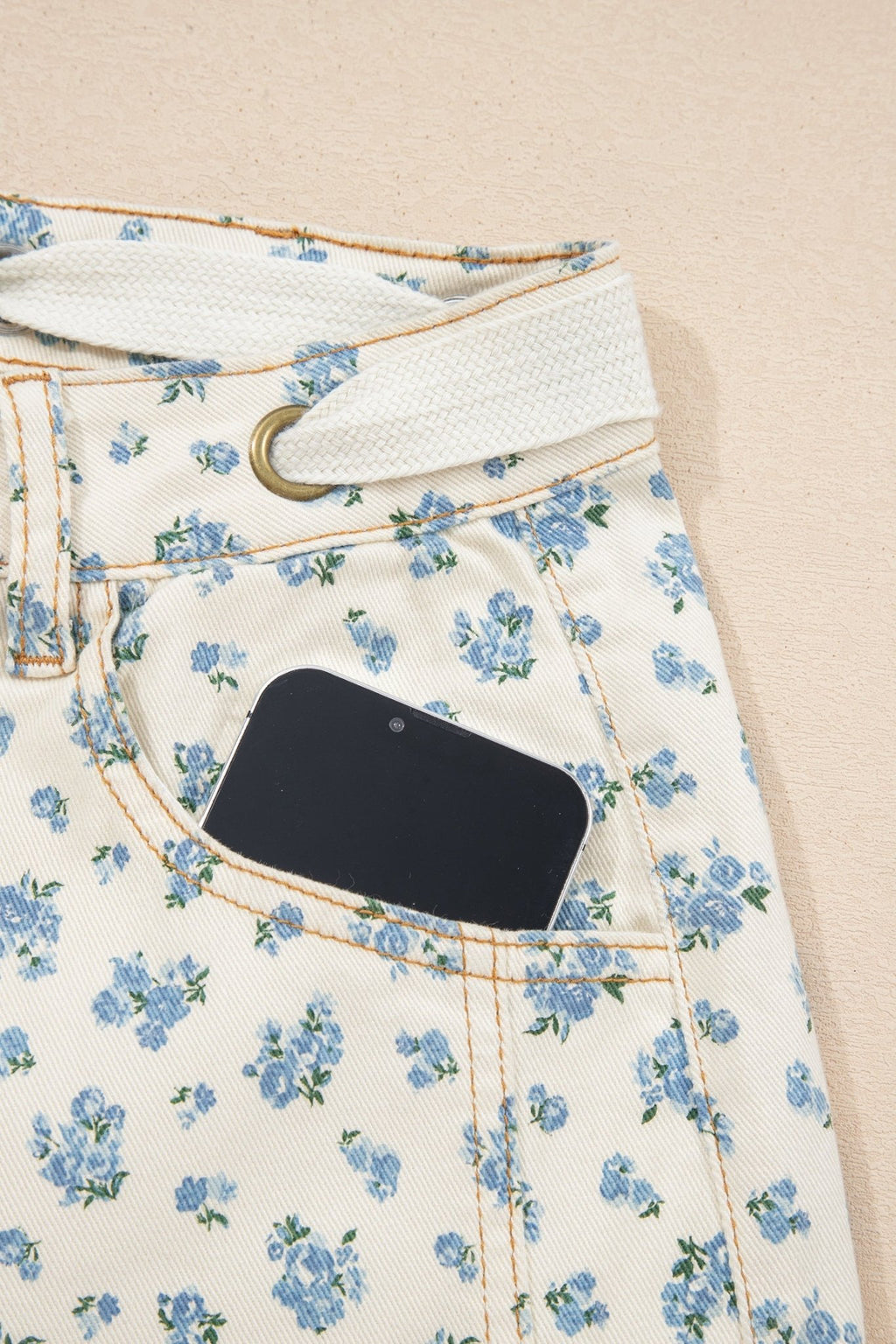 Floral Grommet Knot Waist Barrel Leg Jeans - Rooted & Reckless Co.