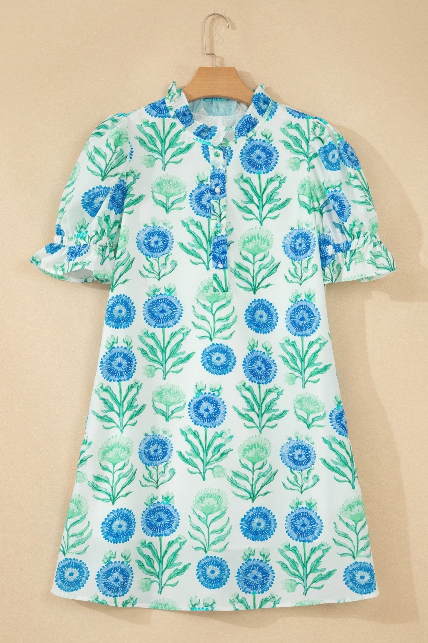 Floral Half Button Frilly Short Sleeve Dress - Rooted & Reckless Co.