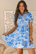 Floral Half-Button Front Collared Ruffle Mini Dress - Rooted & Reckless Co.