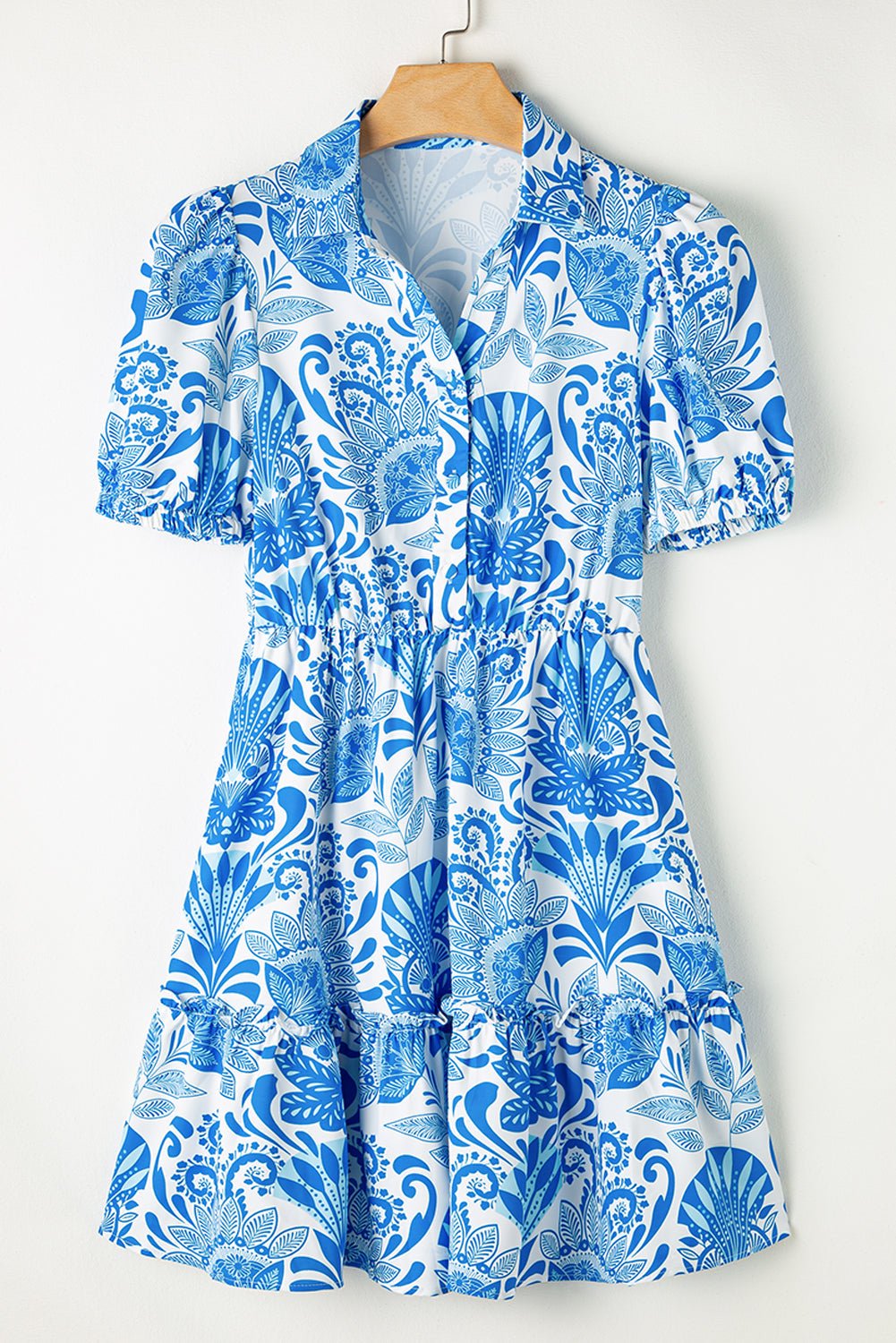 Floral Half-Button Front Collared Ruffle Mini Dress - Rooted & Reckless Co.