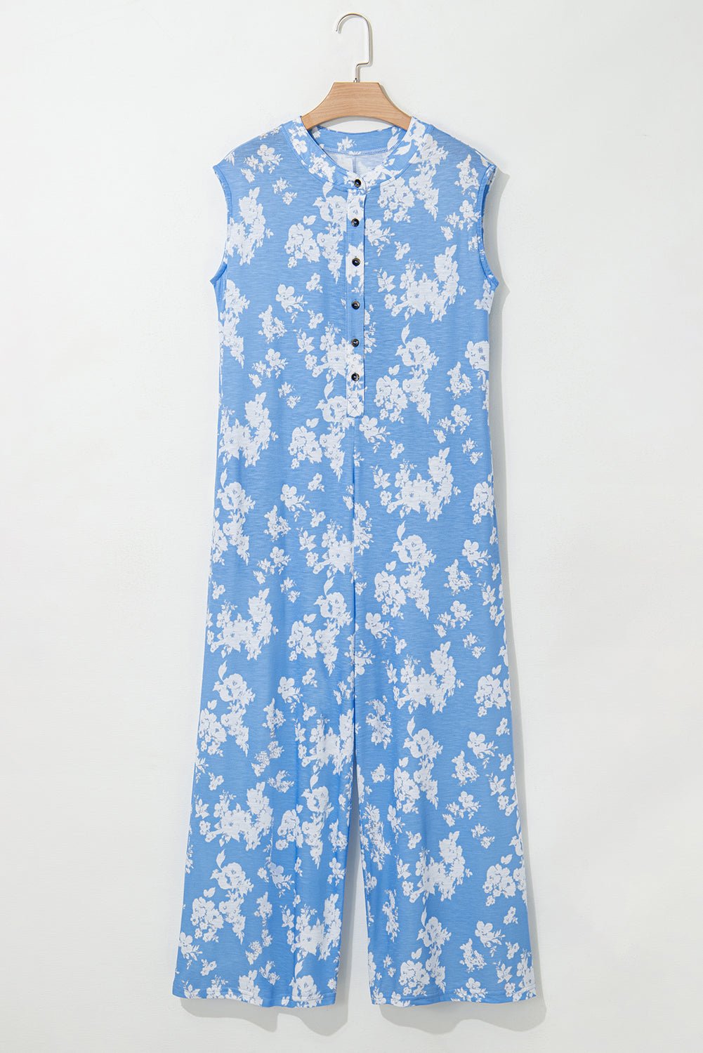 Floral Half-Button Sleeveless Wide Leg Jumpsuit - Rooted & Reckless Co.
