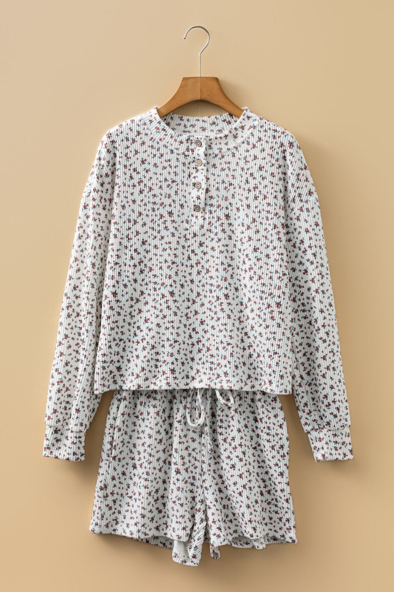 Floral Henley Top and Drawstring Shorts Set - Rooted & Reckless Co.