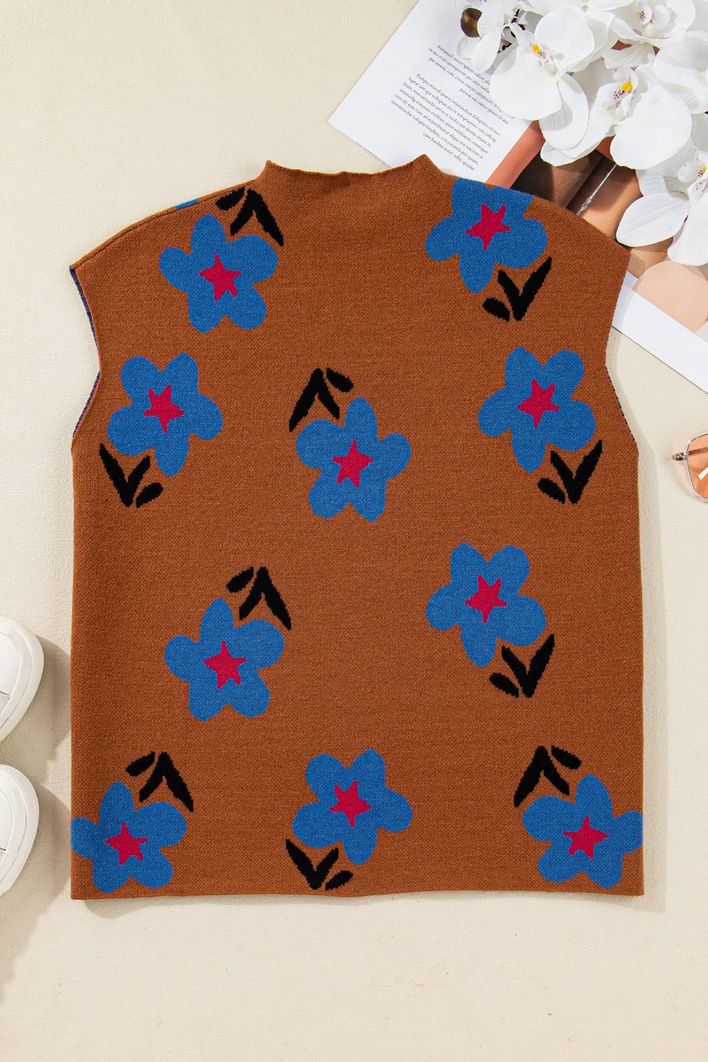 Floral High Neck Sweater Vest - Rooted & Reckless Co.