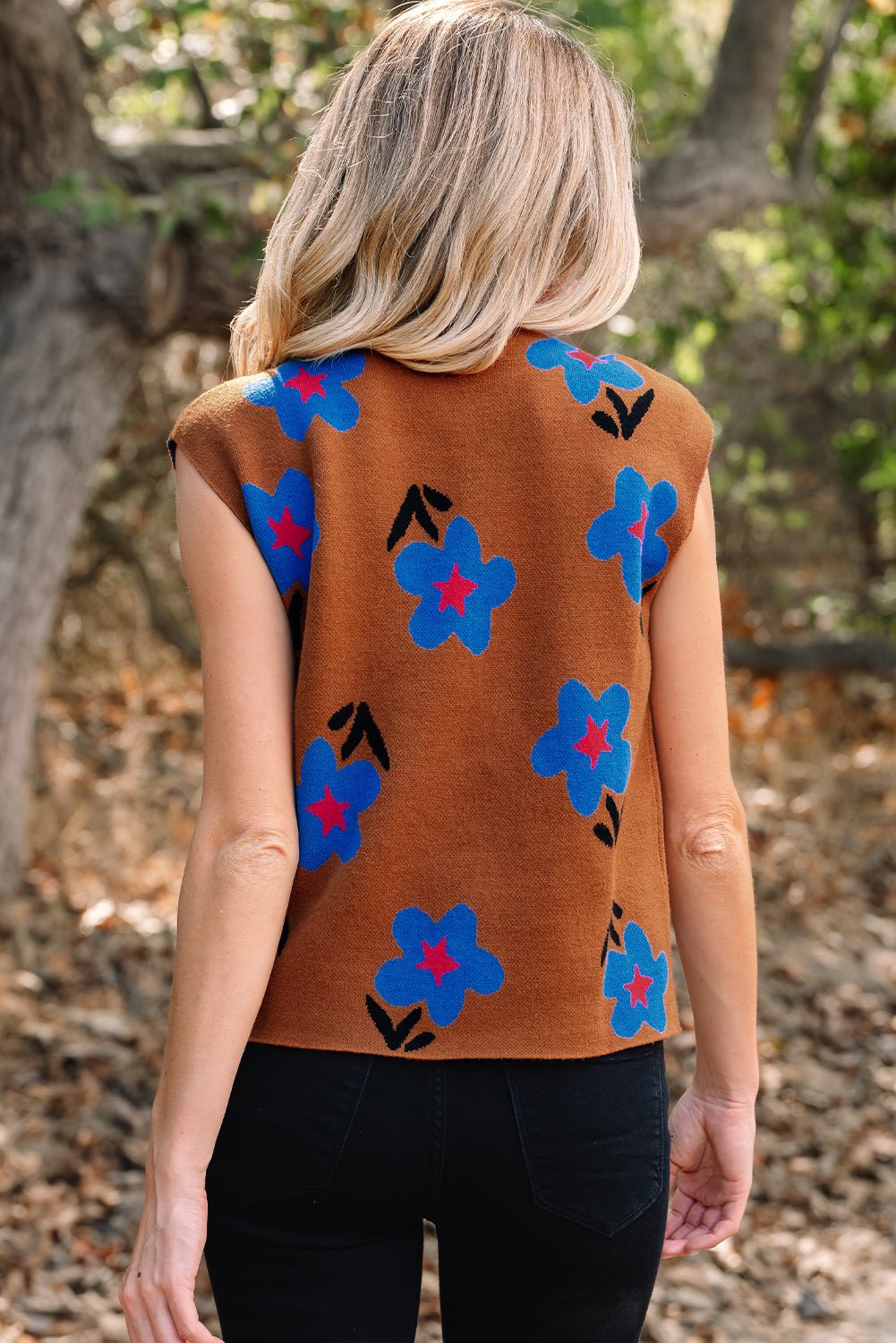 Floral High Neck Sweater Vest - Rooted & Reckless Co.