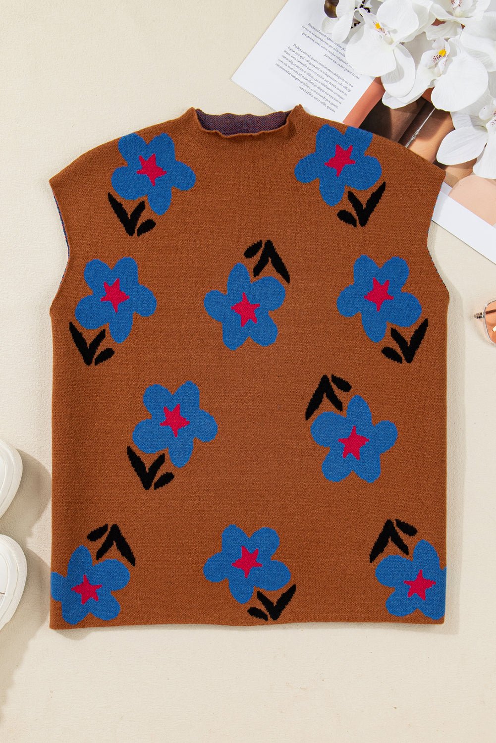 Floral High Neck Sweater Vest - Rooted & Reckless Co.