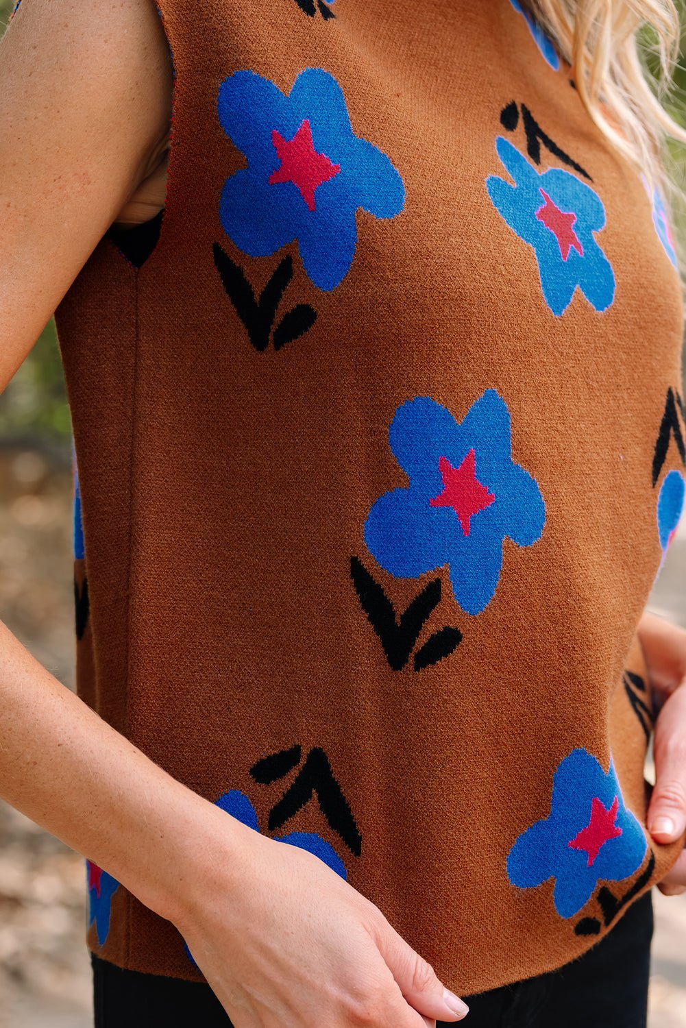 Floral High Neck Sweater Vest - Rooted & Reckless Co.