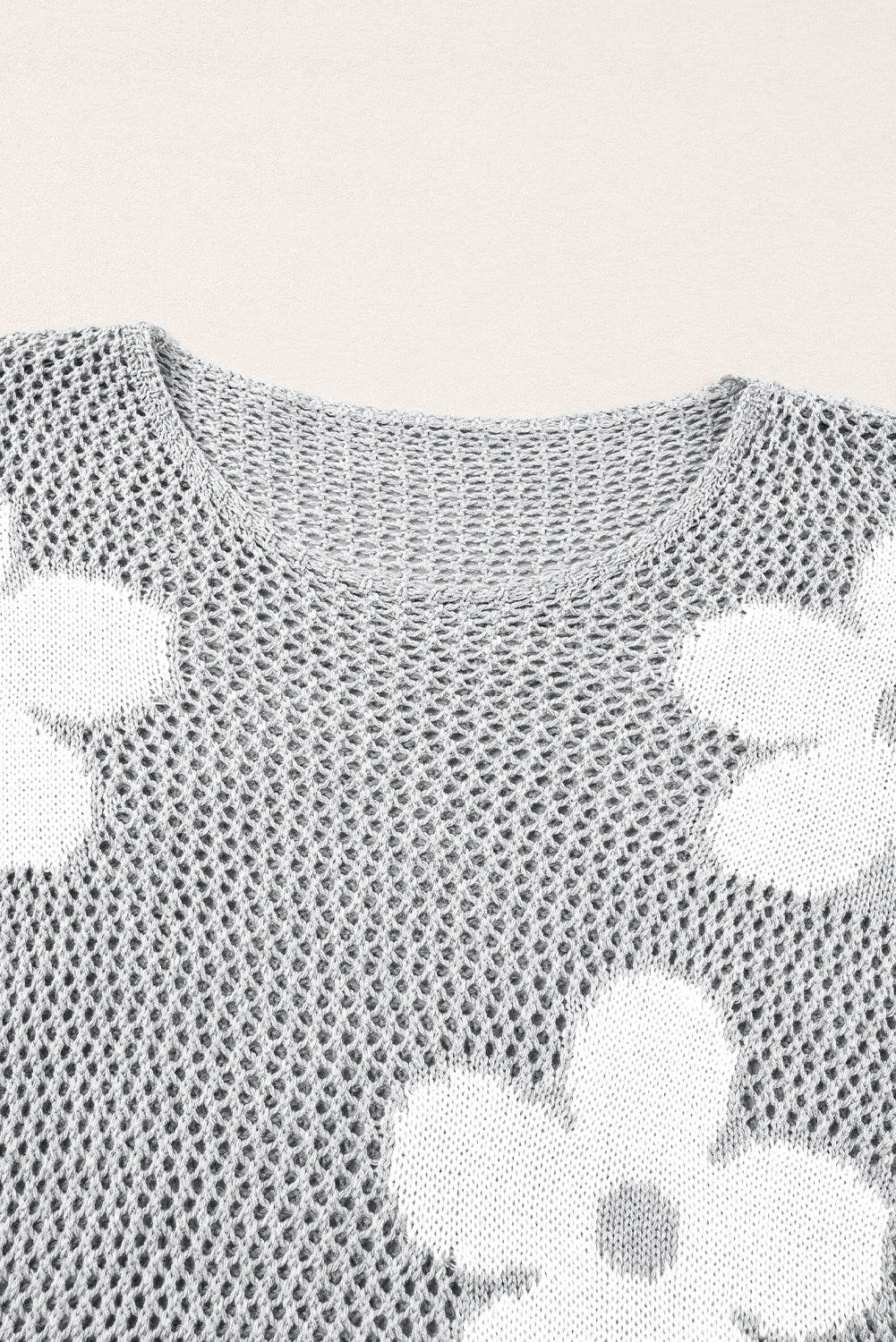 Floral Hollowed Knit Drop Shoulder Pullover Sweater - Rooted & Reckless Co.