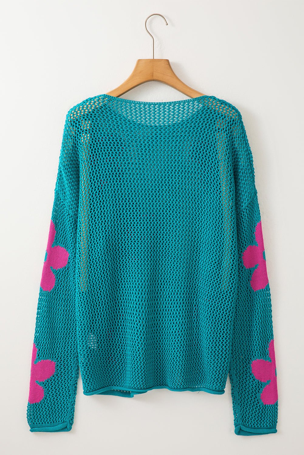 Floral Hollowed Knit Drop Shoulder Pullover Sweater - Rooted & Reckless Co.
