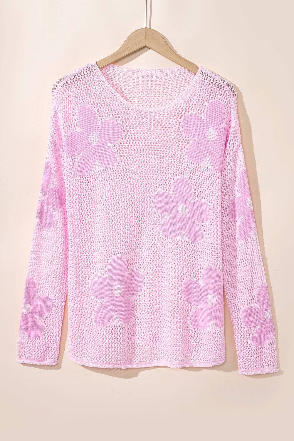 Floral Hollowed Knit Drop Shoulder Pullover Sweater - Rooted & Reckless Co.
