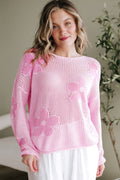 Floral Hollowed Knit Drop Shoulder Pullover Sweater - Rooted & Reckless Co.