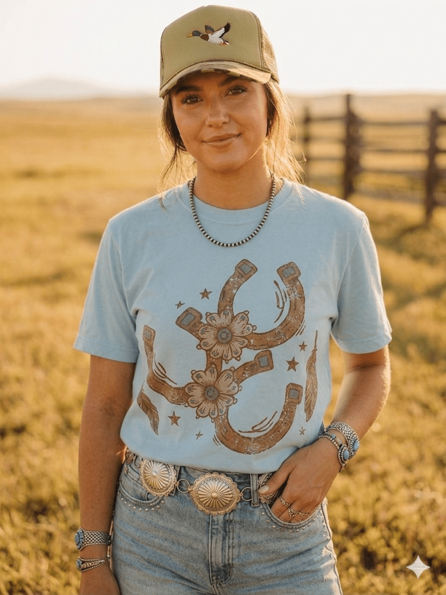 Floral Horseshoe Graphic Tee - Bay - Rooted & Reckless Co.