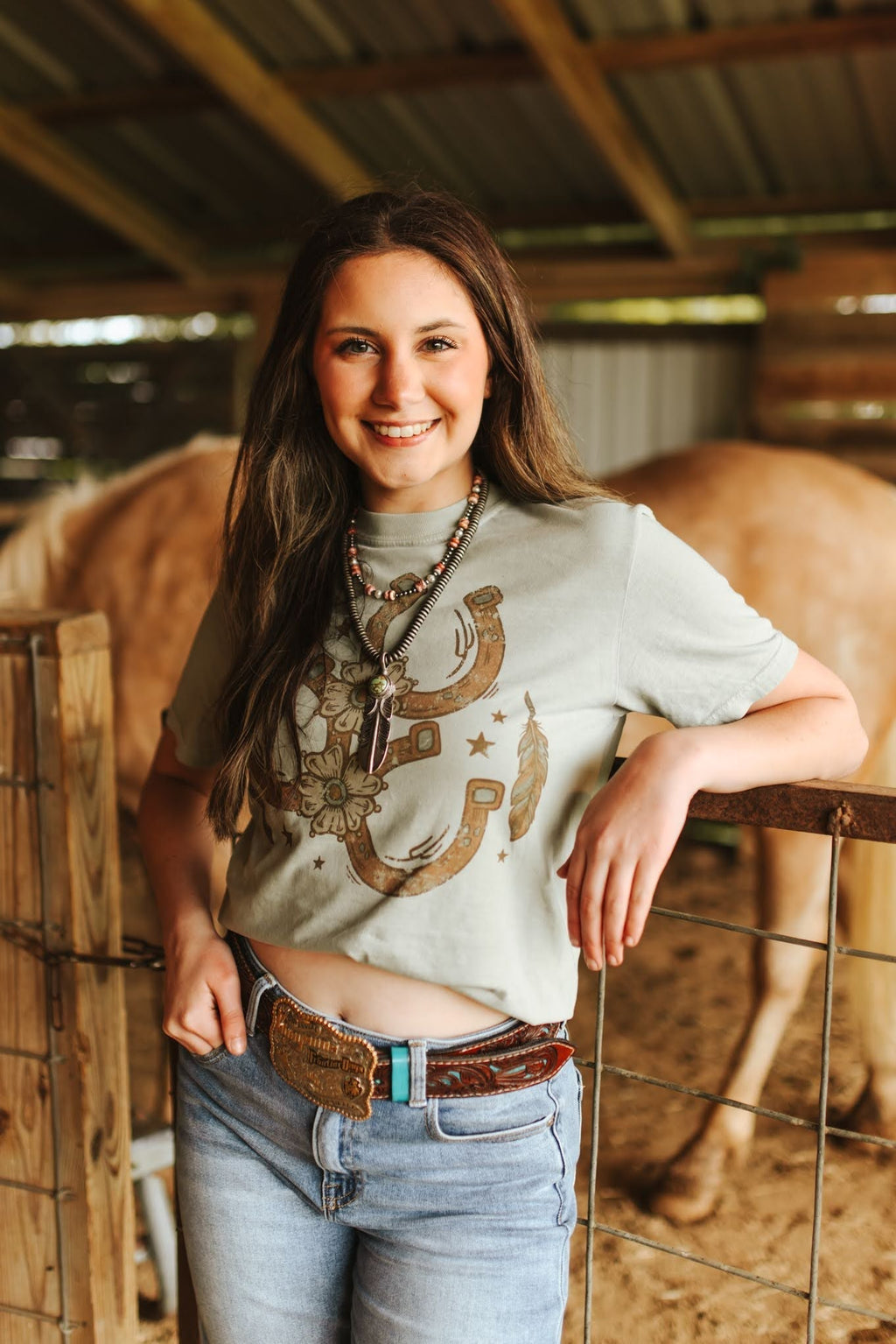 Floral Horseshoe Graphic Tee - Bay - Rooted & Reckless Co.