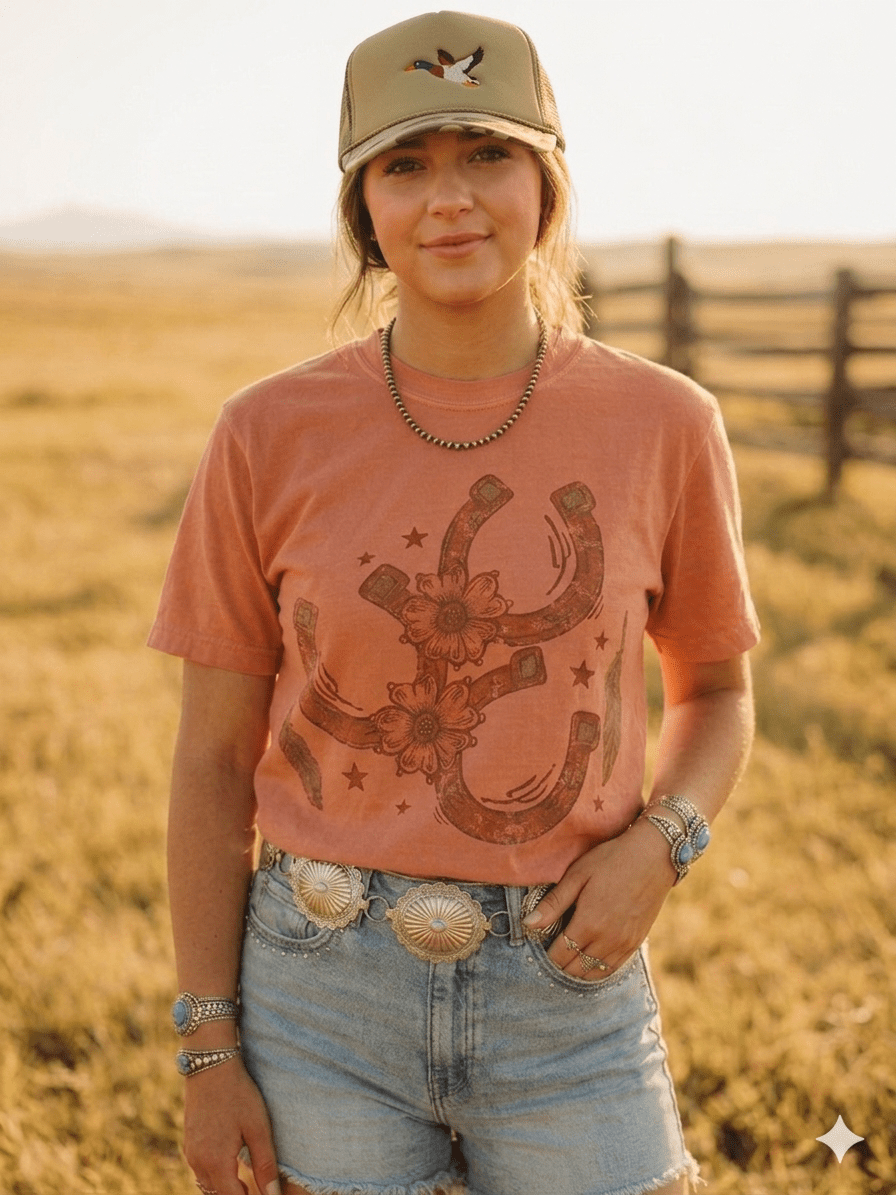Floral Horseshoe Graphic Tee - Terracotta - Rooted & Reckless Co.
