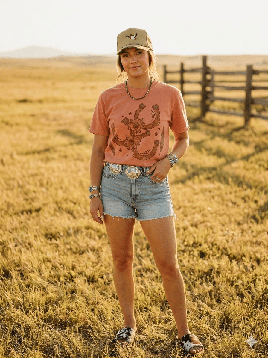 Floral Horseshoe Graphic Tee - Terracotta - Rooted & Reckless Co.