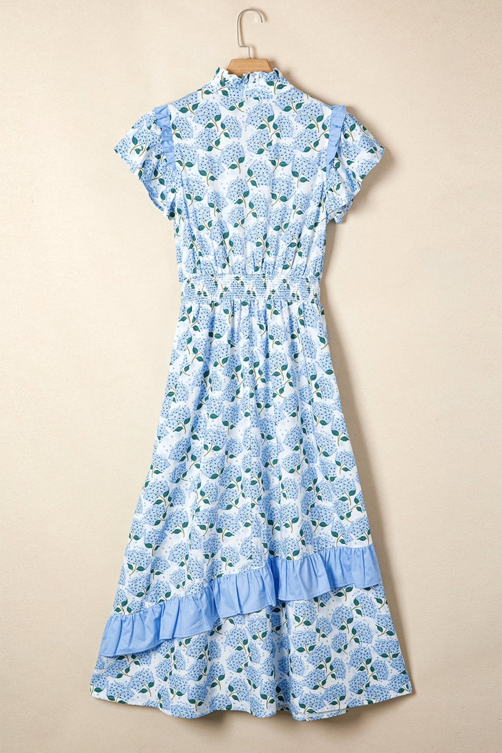 Floral Hydrangea Ruffle Flutter Sleeve Maxi Dress - Rooted & Reckless Co.