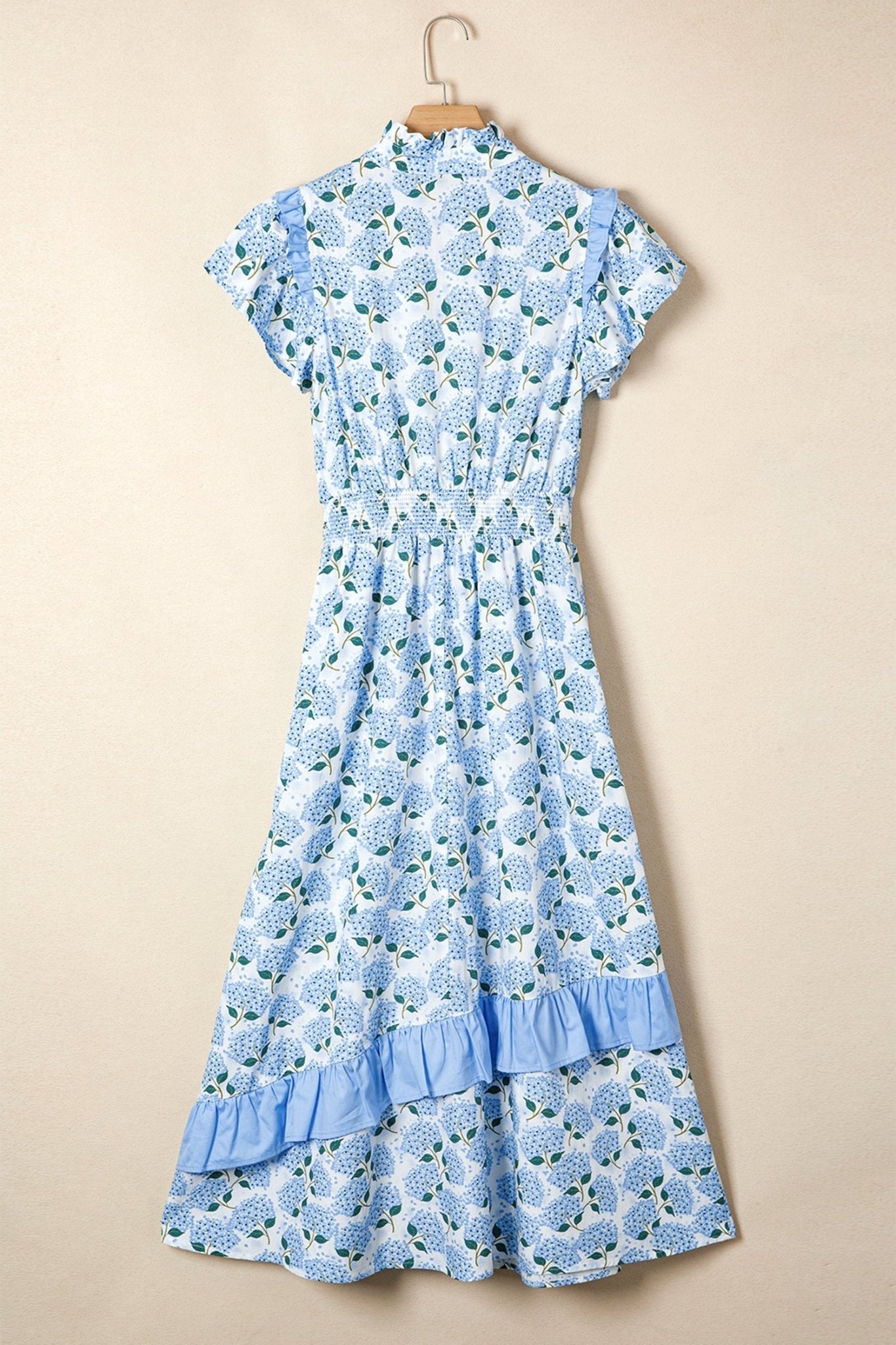Floral Hydrangea Ruffle Flutter Sleeve Maxi Dress - Rooted & Reckless Co.
