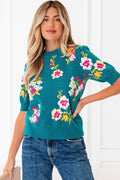 Floral Knit Crewneck Short Sleeve Top - Rooted & Reckless Co.