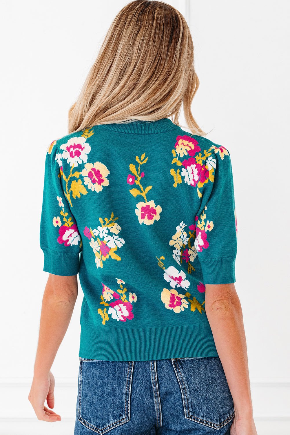 Floral Knit Crewneck Short Sleeve Top - Rooted & Reckless Co.