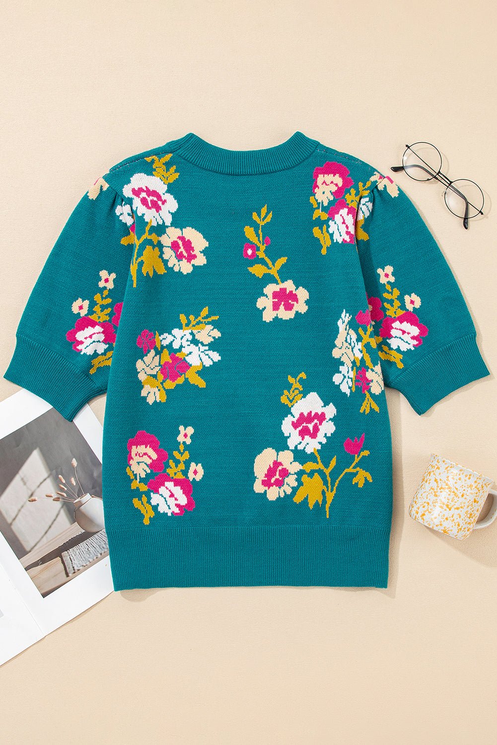 Floral Knit Crewneck Short Sleeve Top - Rooted & Reckless Co.