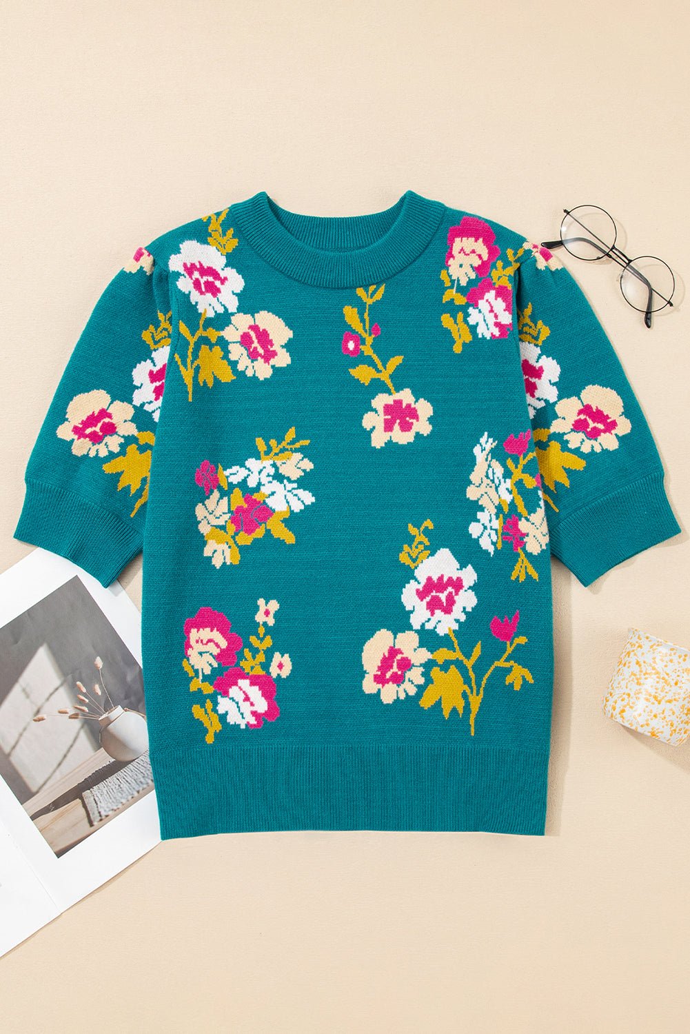 Floral Knit Crewneck Short Sleeve Top - Rooted & Reckless Co.