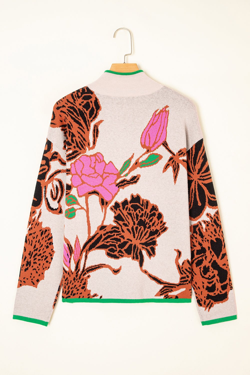 Floral Knit Quarter-Zip Long Sleeve Sweater - Rooted & Reckless Co.