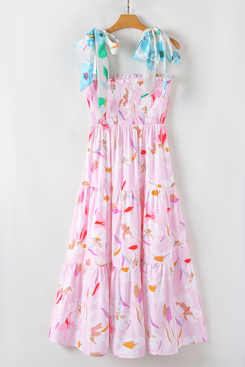 Floral Knotted Shoulder Smocked Maxi Dress - Rooted & Reckless Co.