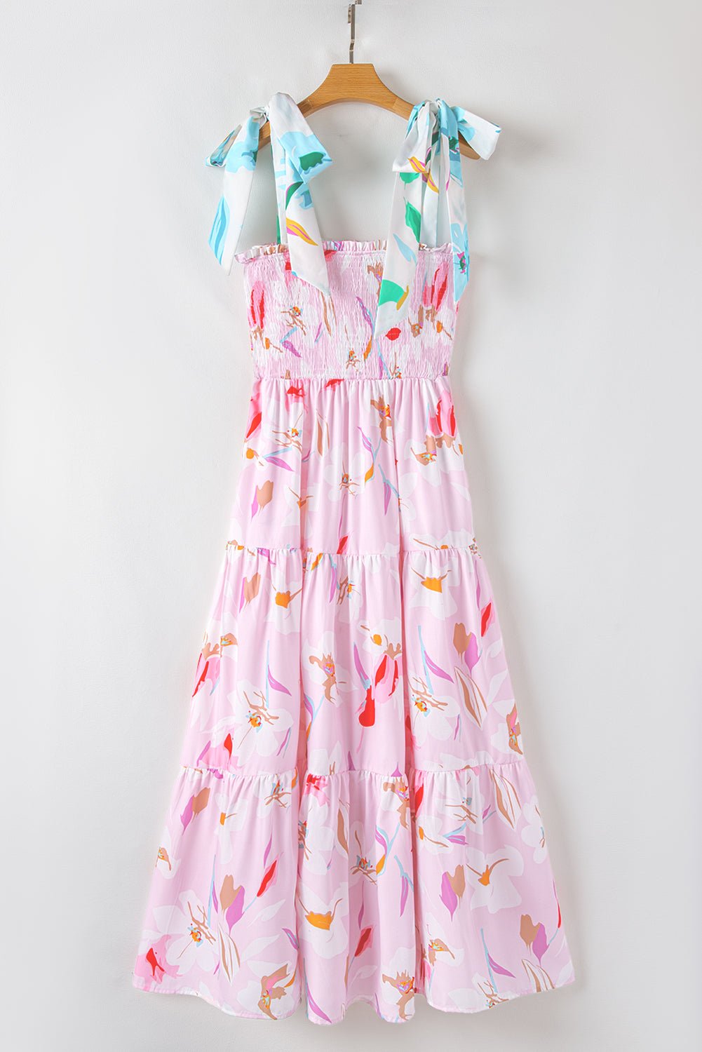 Floral Knotted Shoulder Smocked Maxi Dress - Rooted & Reckless Co.