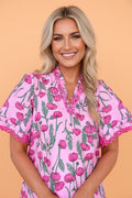 Floral Lace Detail Frilled V-Neck Short Sleeve Blouse - Rooted & Reckless Co.