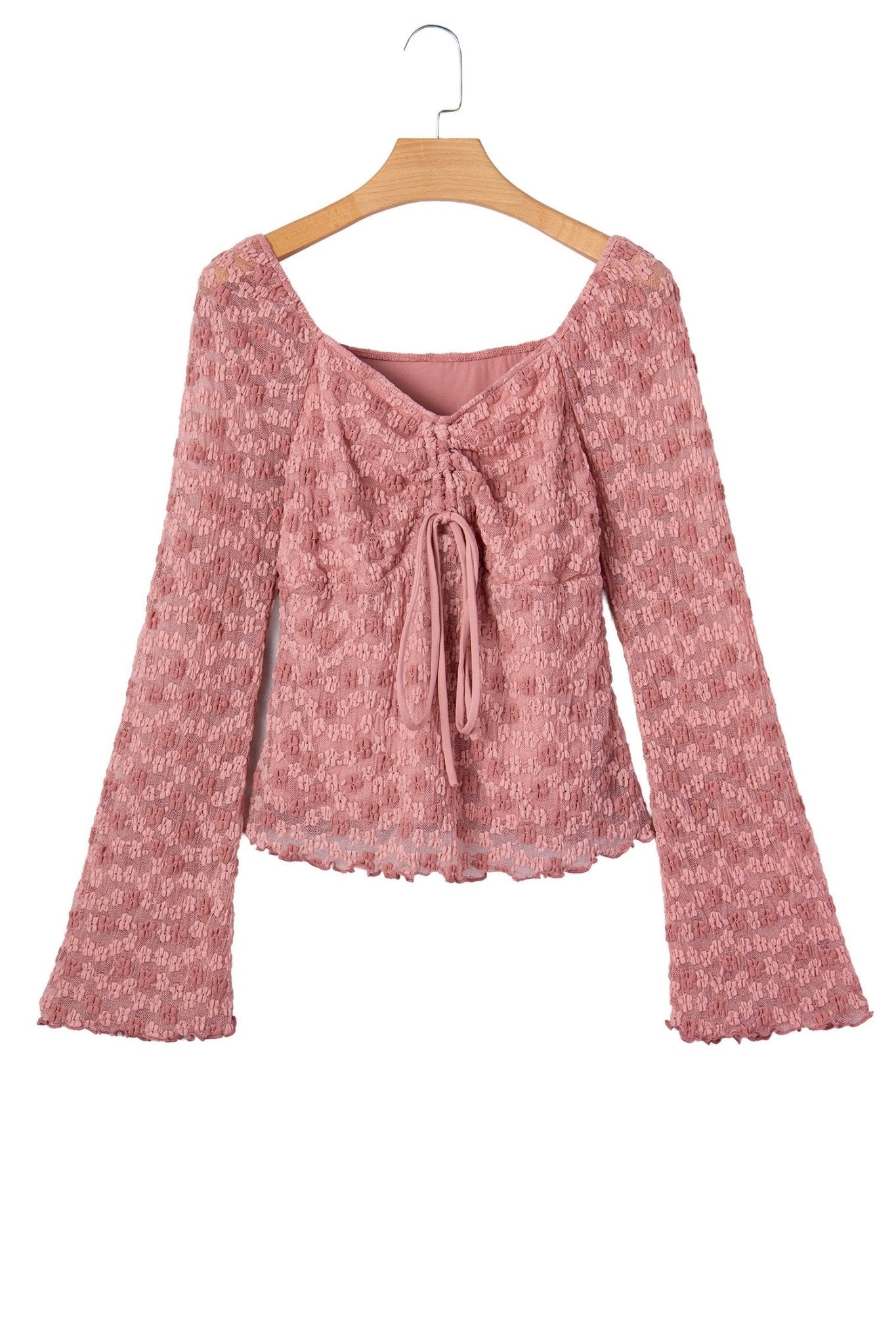 Floral Lace Drawstring Square Neck Blouse - Rooted & Reckless Co.