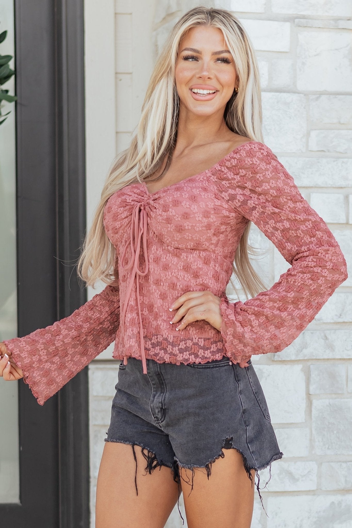 Floral Lace Drawstring Square Neck Blouse - Rooted & Reckless Co.