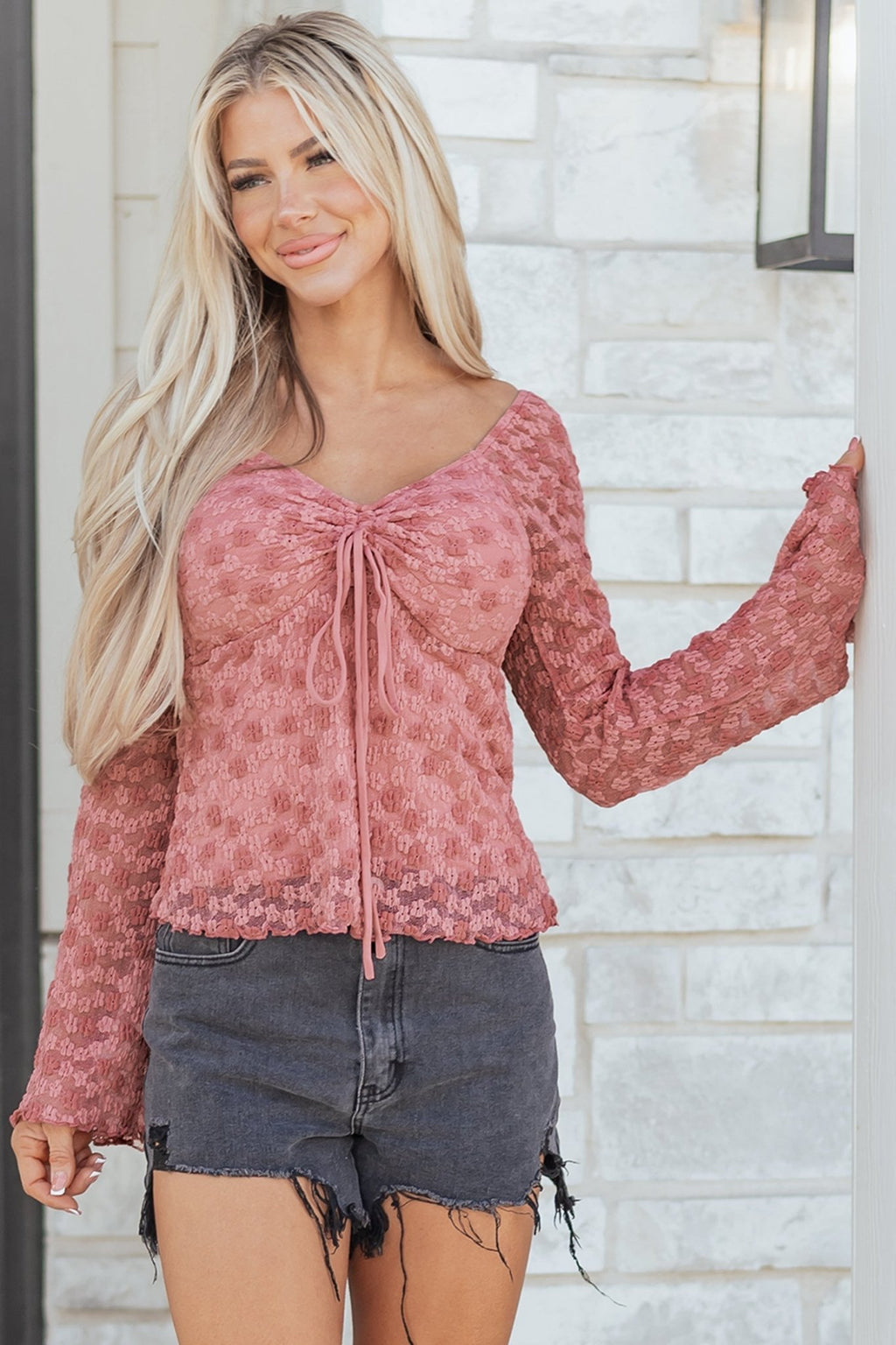 Floral Lace Drawstring Square Neck Blouse - Rooted & Reckless Co.