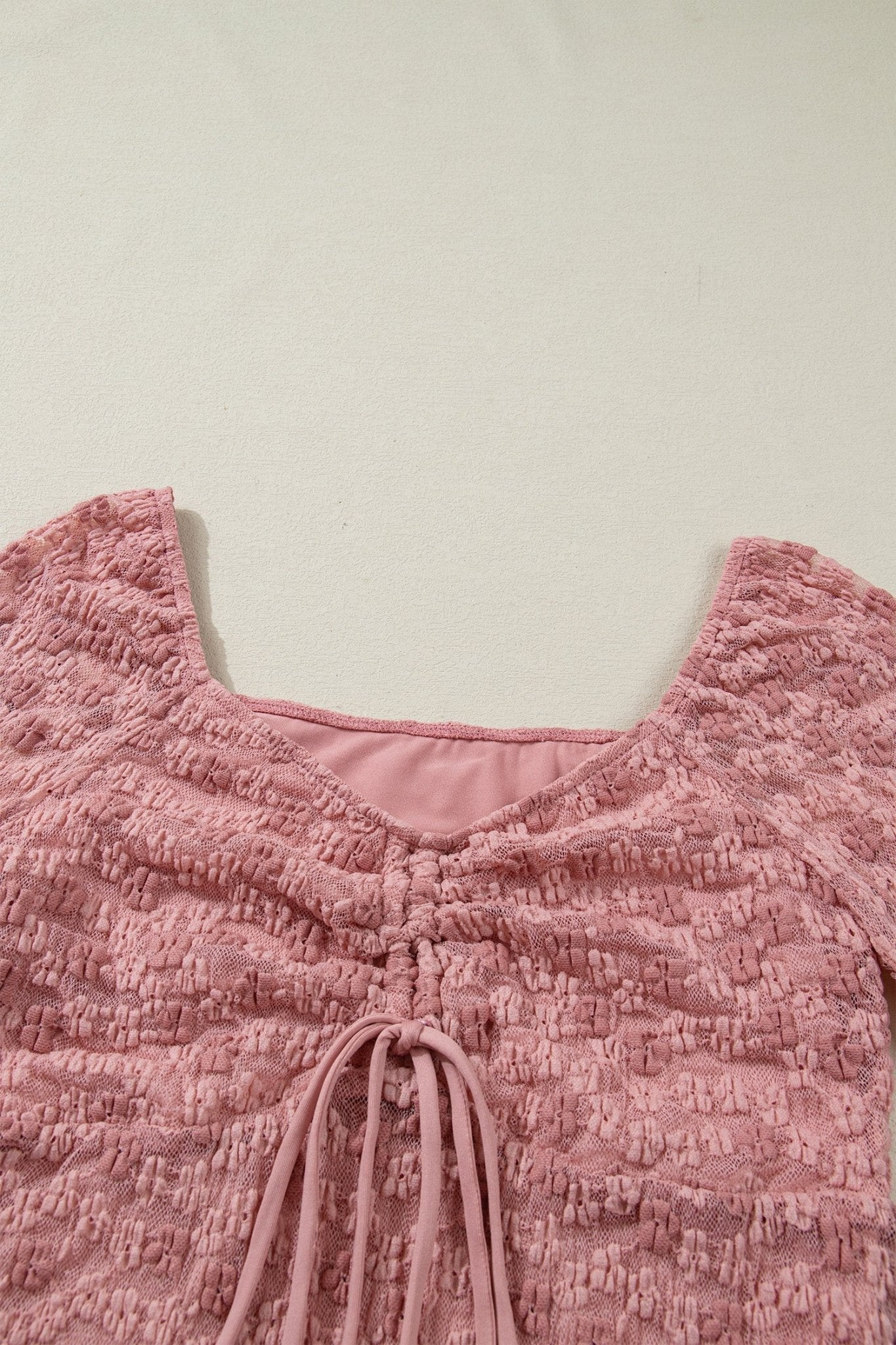 Floral Lace Drawstring Square Neck Blouse - Rooted & Reckless Co.