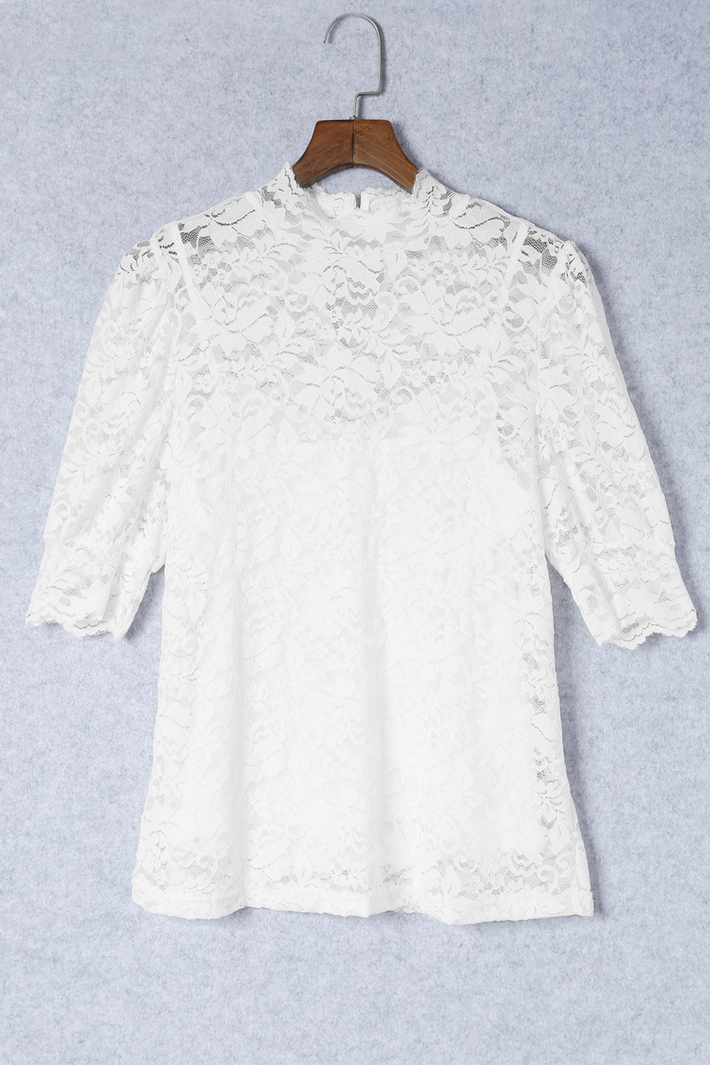 Floral Lace High Neck Puff Sleeve Blouse - Rooted & Reckless Co.