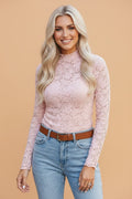Floral Lace Long Sleeve Stand Neck Pullover Top - Rooted & Reckless Co.