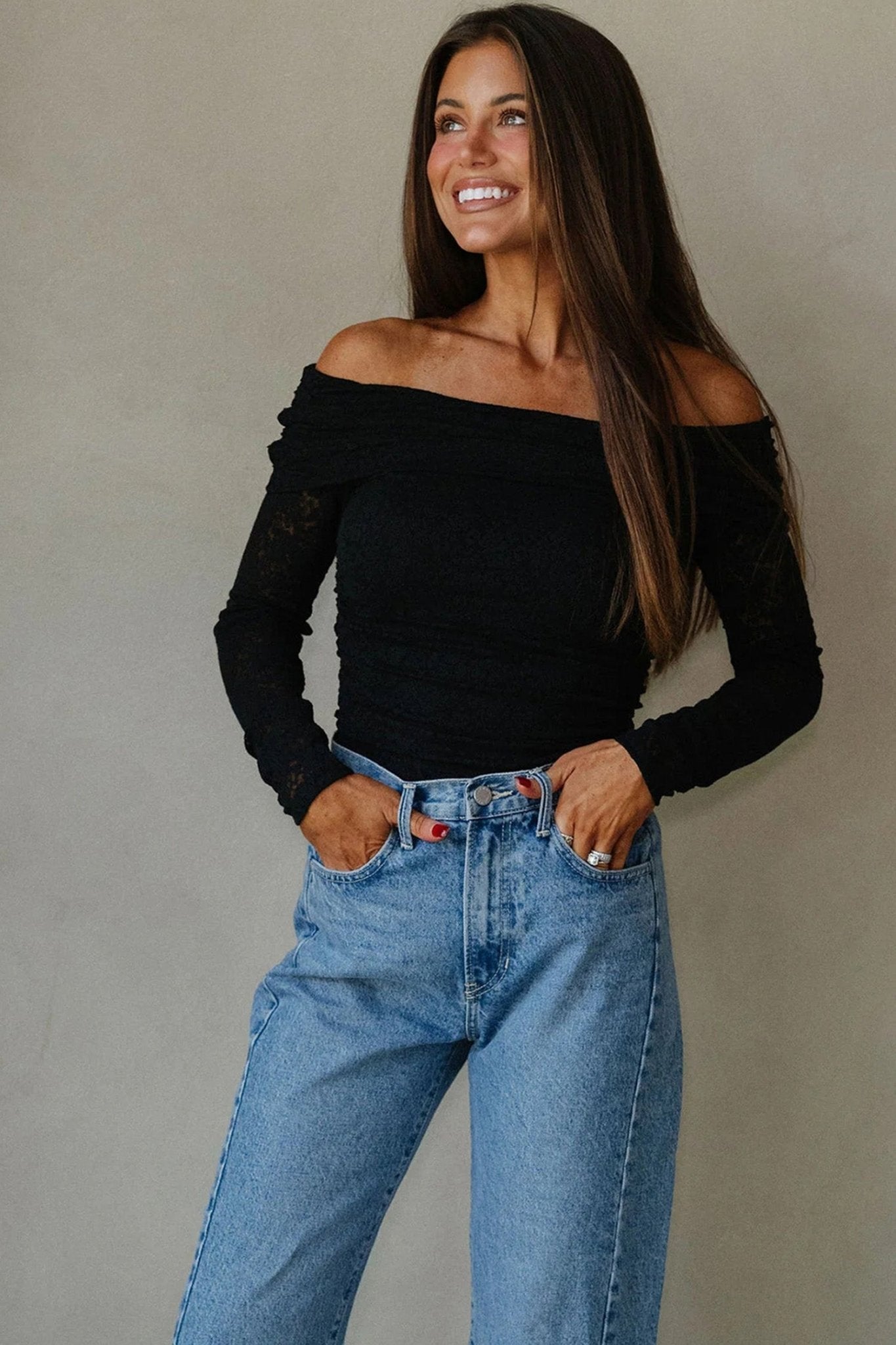 Floral Lace Off Shoulder Long Sleeve Top - Rooted & Reckless Co.