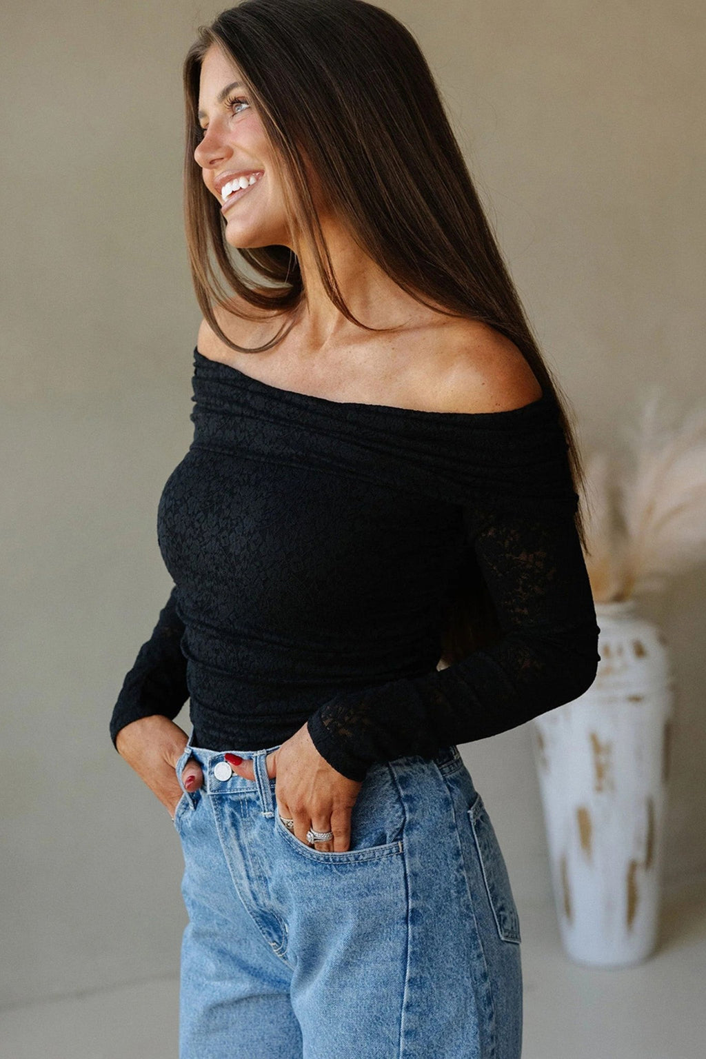 Floral Lace Off Shoulder Long Sleeve Top - Rooted & Reckless Co.