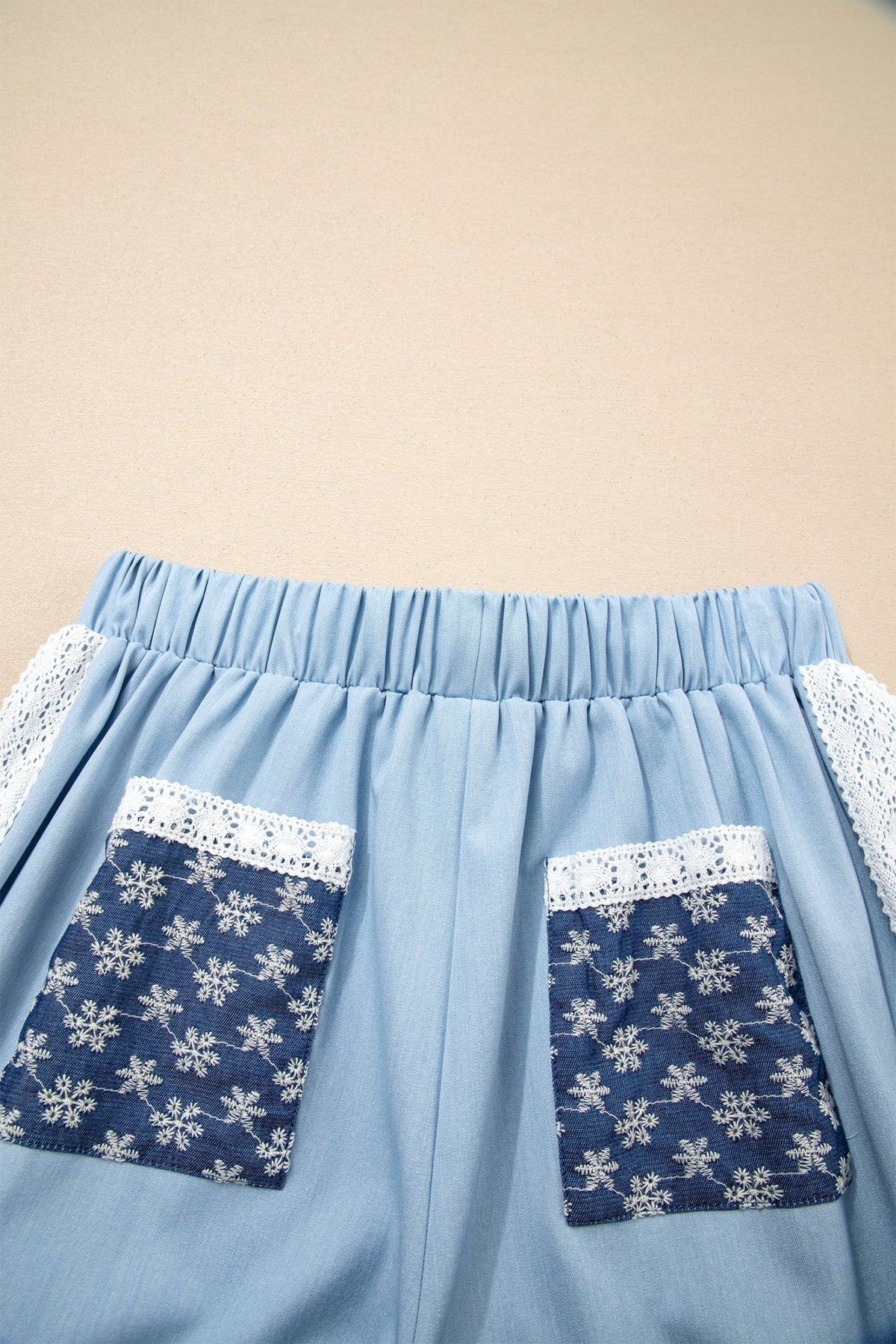 Floral Lace Patch Pocket Pleated Wide Leg Pants - Rooted & Reckless Co.