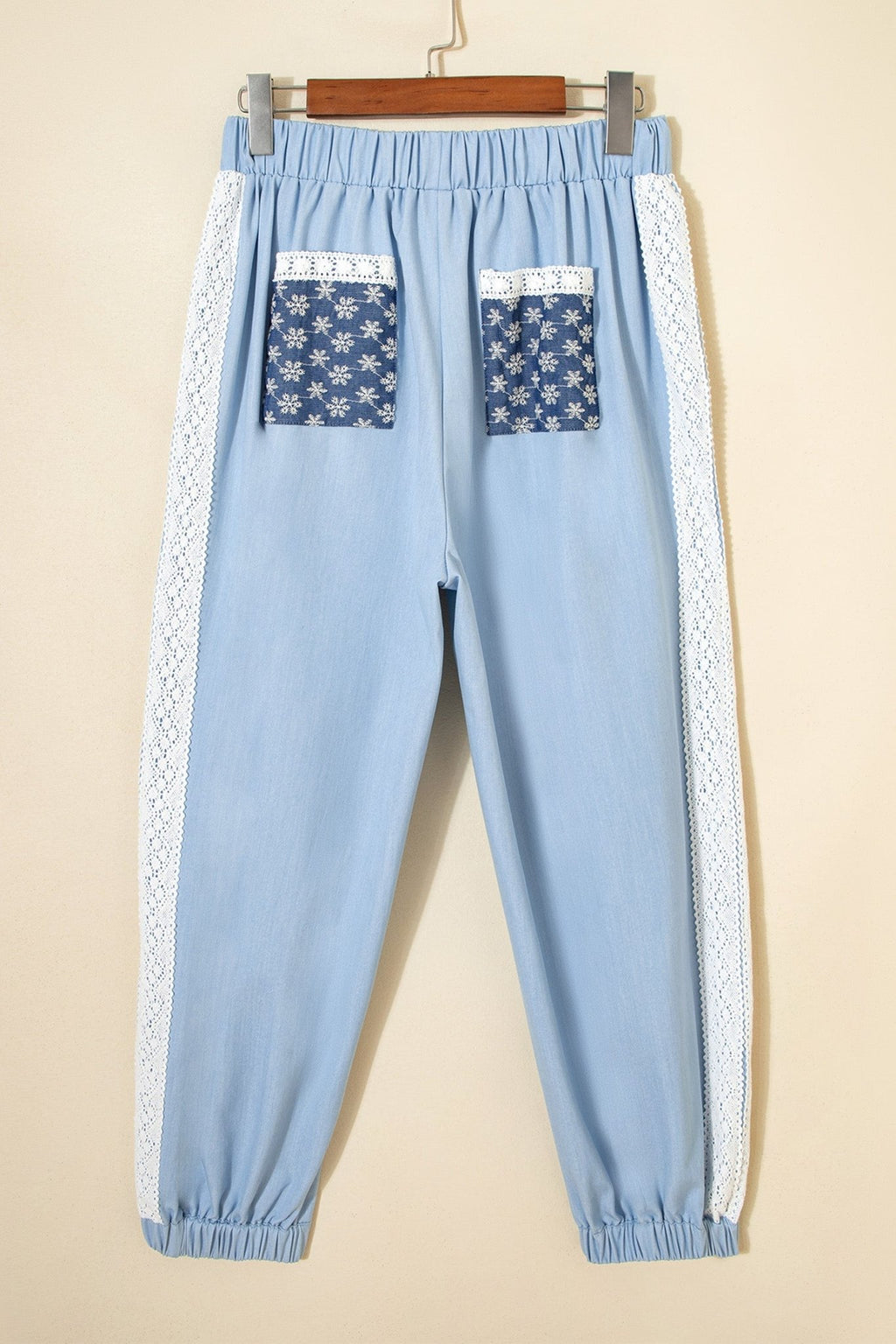 Floral Lace Patch Pocket Pleated Wide Leg Pants - Rooted & Reckless Co.