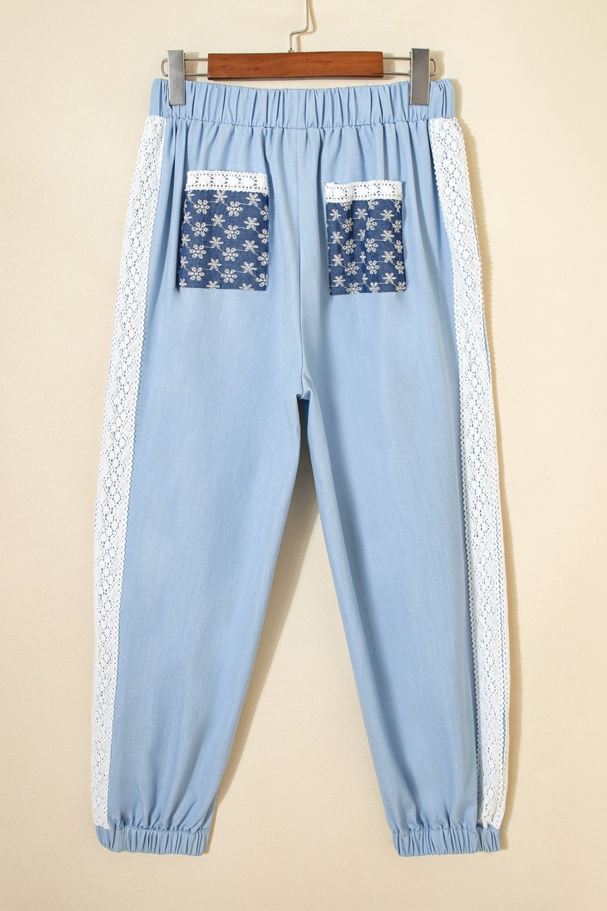 Floral Lace Patch Pocket Pleated Wide Leg Pants - Rooted & Reckless Co.