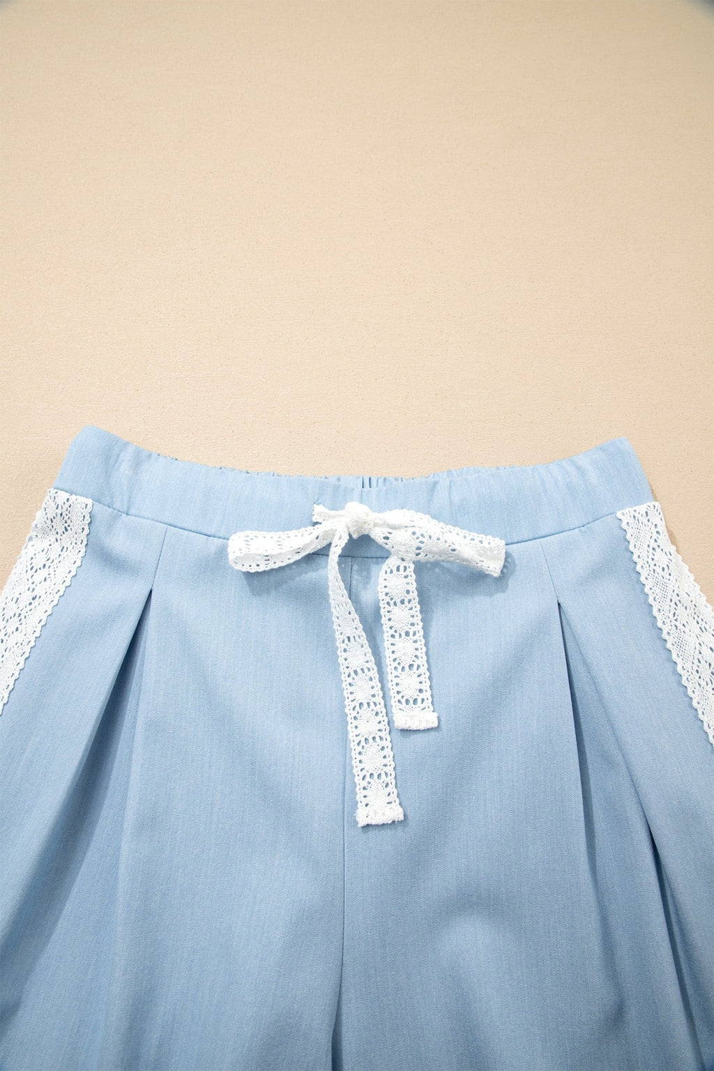 Floral Lace Patch Pocket Pleated Wide Leg Pants - Rooted & Reckless Co.