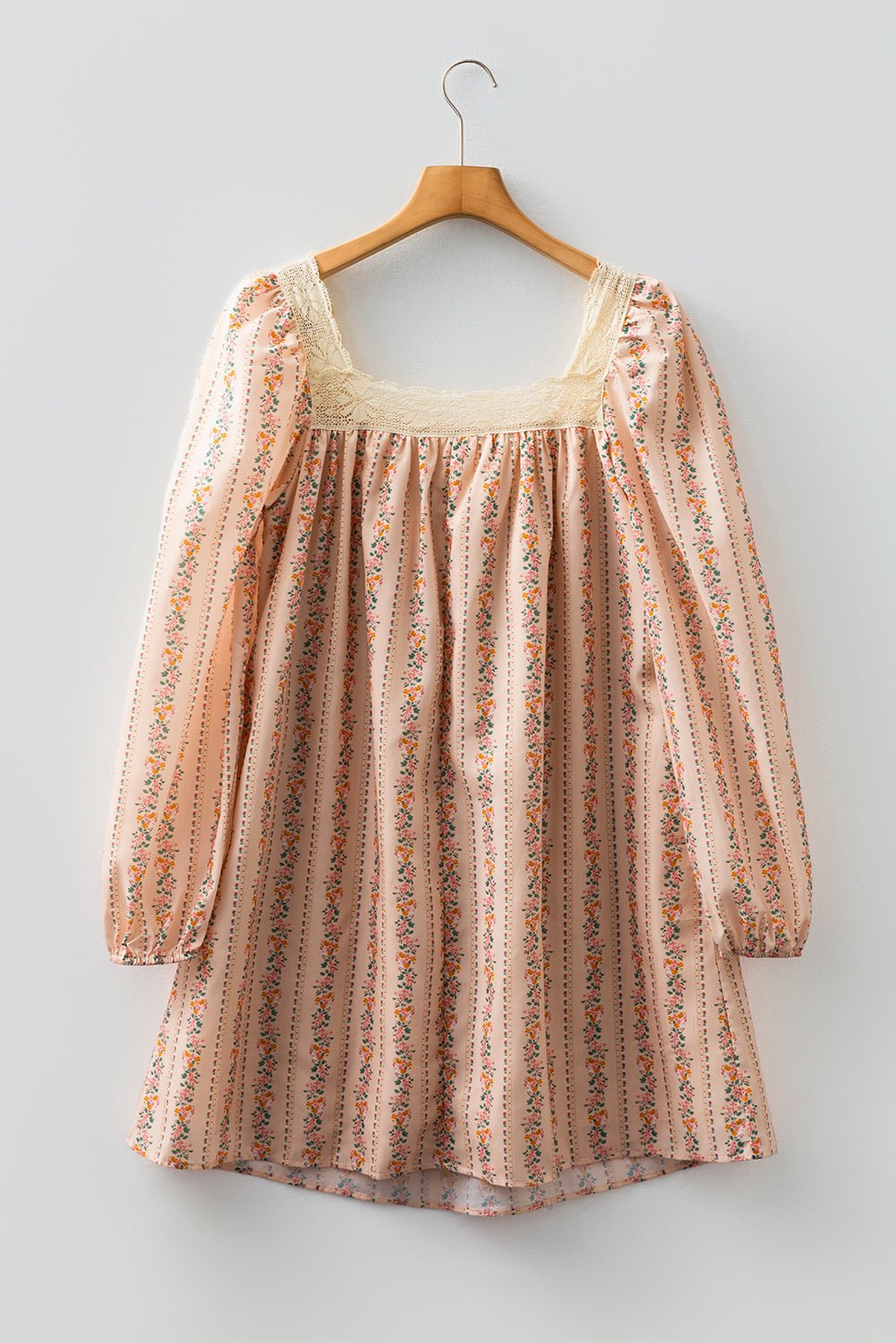 Floral Lace Square Neck Velvet Bow Tie Mini Dress - Rooted & Reckless Co.