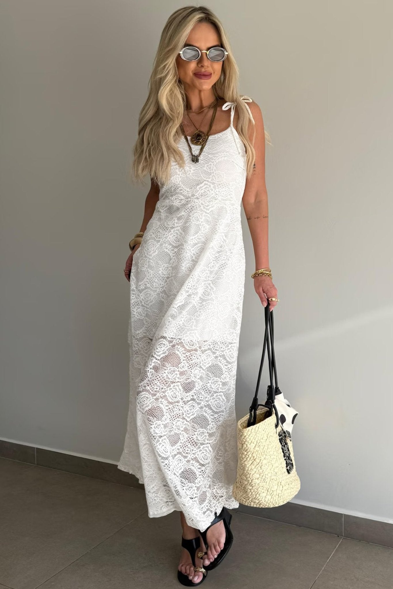 Floral Lace Tie Spaghetti Straps Maxi Dress - Rooted & Reckless Co.